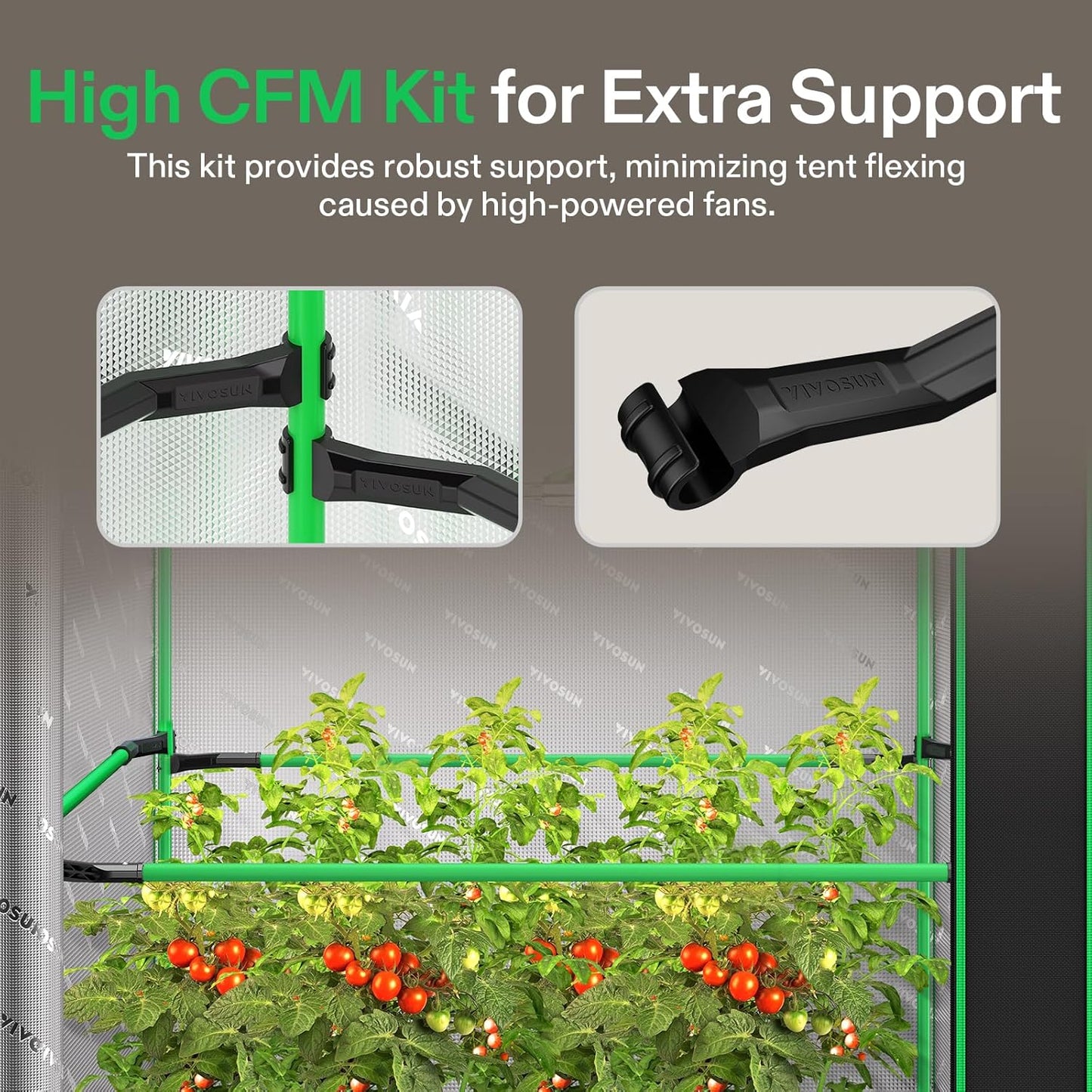 VIVOSUN P558 60"×60"×80" PRO Grow Tent, with Thick 1 inch Poles, Strengthened High Reflective Mylar Oxford Fabric, Extra Hanging Bars & High CFM Kit for Hydroponics Indoor Plant for AeroLight A200SE×3
