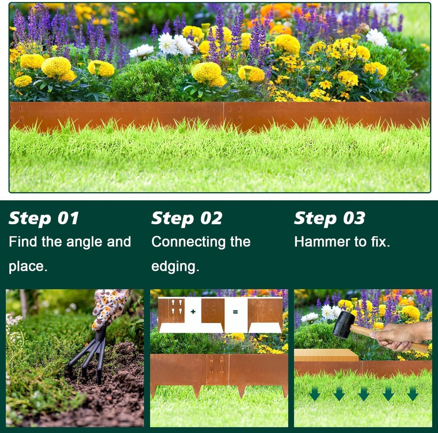 Corten Steel Edging Steel Landscape Edging Metal Garden Edging 8 Inch Metal Landscape Edging Landscaping Rusted 40 Inch Strips Patina 6 pcs Edge for Yard Lawn Outdoor by GZGNEEVL