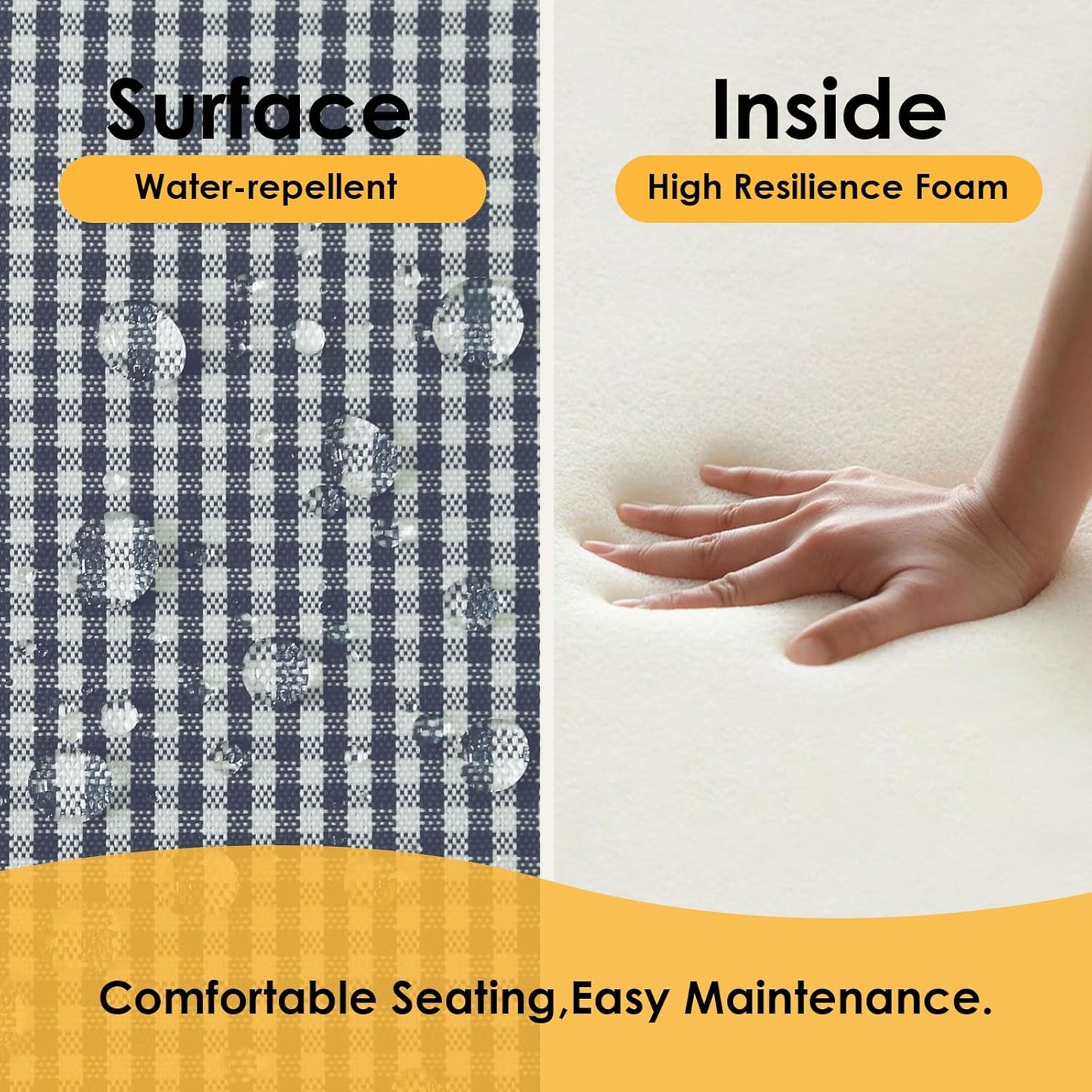 Outdoor Round Corner Seat Cushion, 17"x16"x2", Set of 4, Non Slip Seat Cushion Pads with Removable Cover for Patio Furniture, Garden Yard Lawn, Black White Mini Check