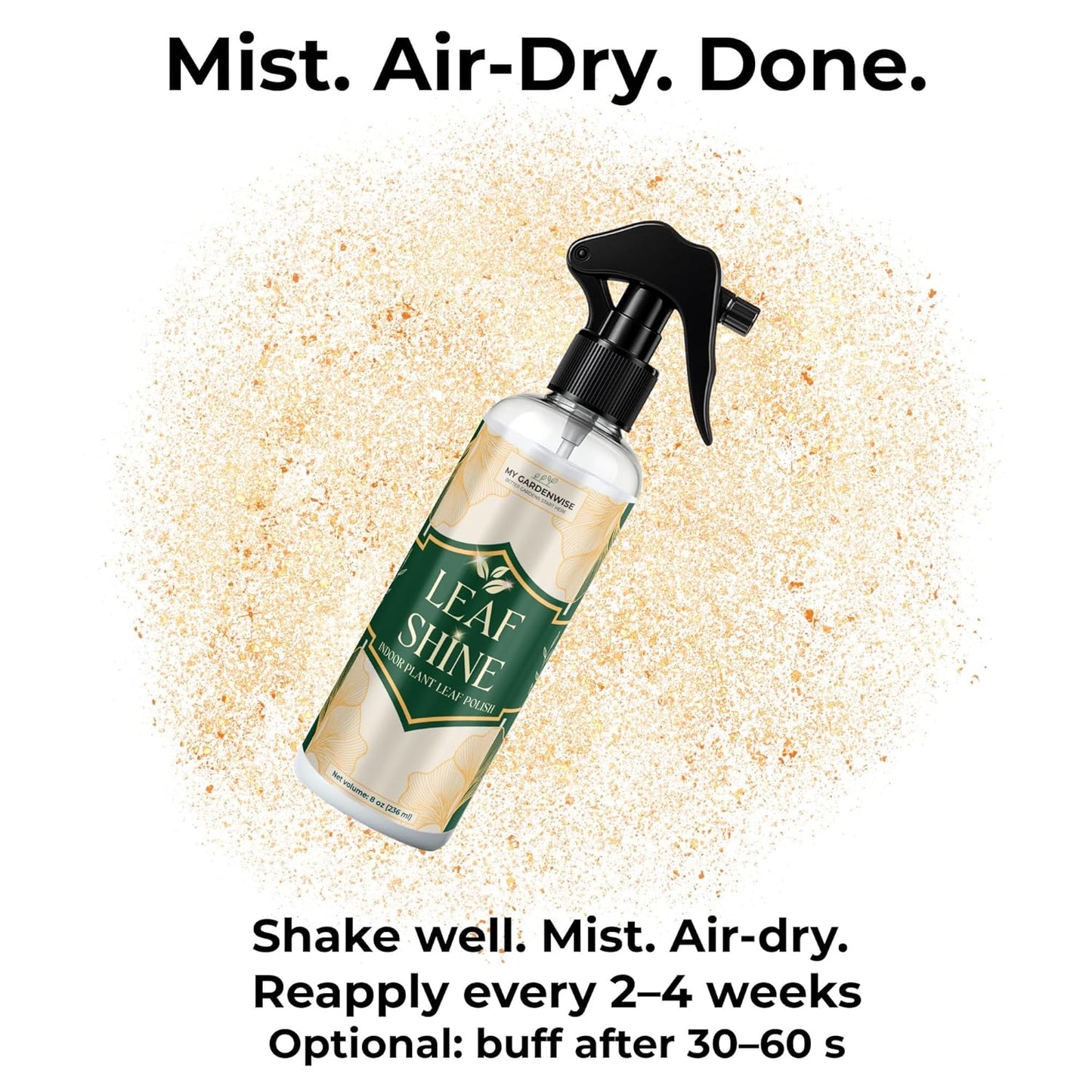 Leaf Shine Spray for Indoor Plants – Plant Leaf Cleaner & Shine for Real House Plants – Fragrance-Free, Non-Sticky, Streak-Free Finish, 16 fl oz