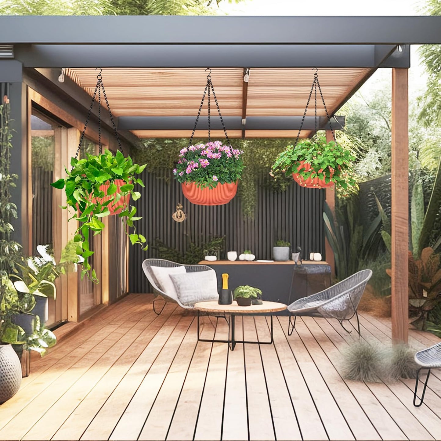 Hanging Planters 9/10/11 Inch for Indoor Plants, 3 Pack Plant Hanger Outdoor with Drainage Holes, Self Watering Hanging Basket Flower Pot for Garden Home Decor, Light Coral