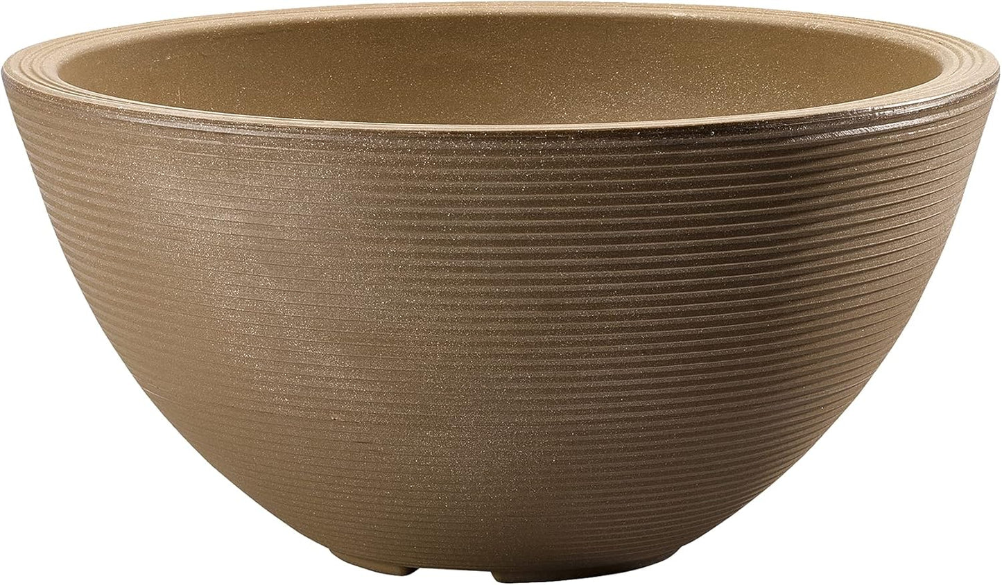 Crescent Garden Delano Bowl Planter, Indoor Outdoor Round Shallow Plant Pot for Water Garden, Bonsai Plant Pots, Succulents with Drain Hole - Double Walled Bowl Lotus Pot, 20" W (Mocha)