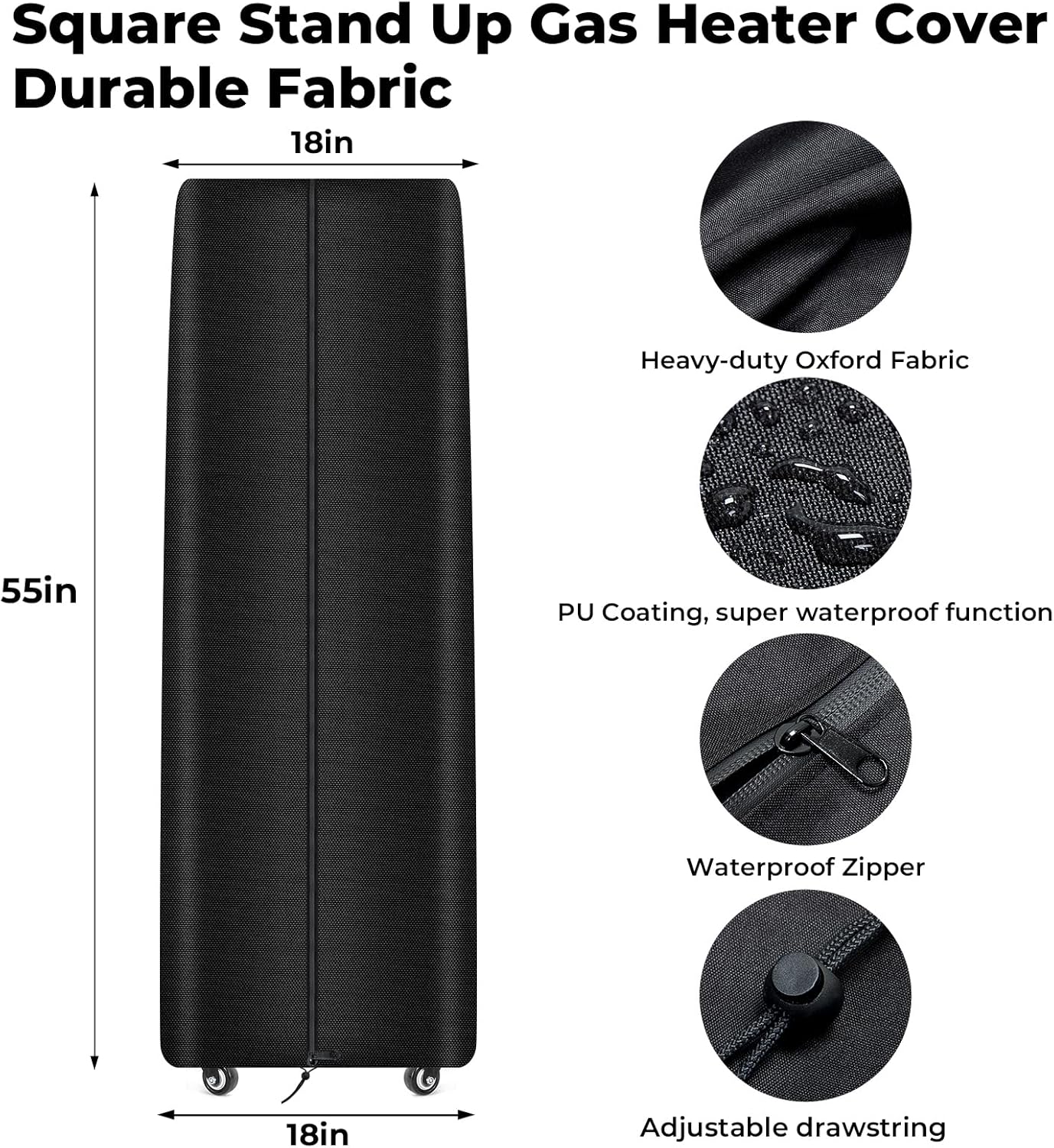 Square Tower Patio Heater Covers, Heavy-duty and Weather-resistant Oxford Fabric, Waterproof, Dust-proof, Snow-proof, Windproof, with Zipper and Storage Bag