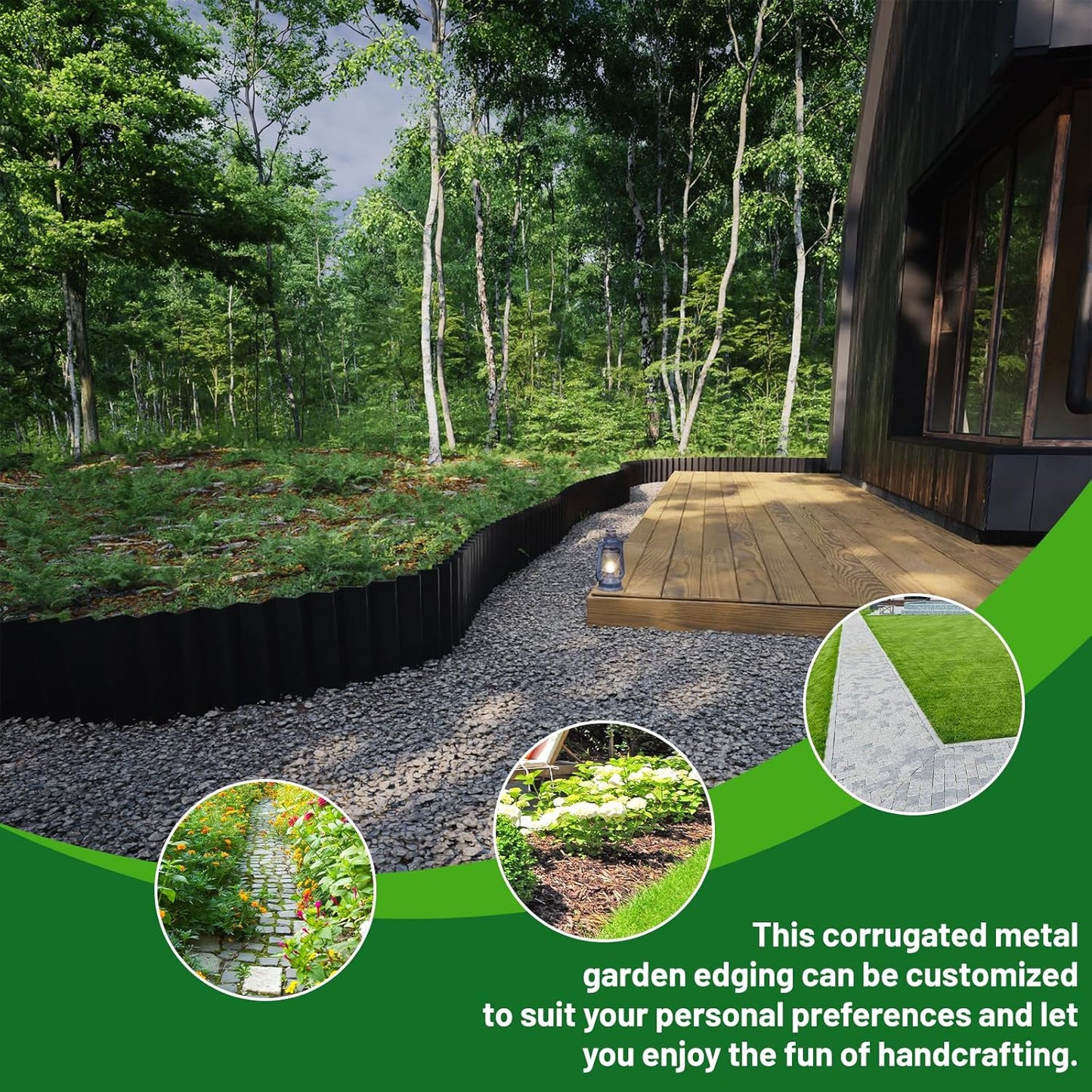 SnugNiture Corrugated Metal Garden Edging,4" x 10' Sturdy Lawn Edging Border,Landscape Edging Border for Lawn, Flower Bed,Garden and Yard(Black)