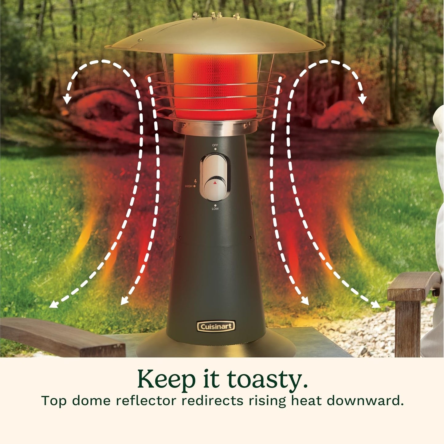 Cuisinart Portable Tabletop Patio Heater, 11,000 BTU Outdoor Propane Heater with Safety Tilt Switch and Adjustable Heat, Burner Screen Guard, 30 sq. Foot Heat Range, Gray