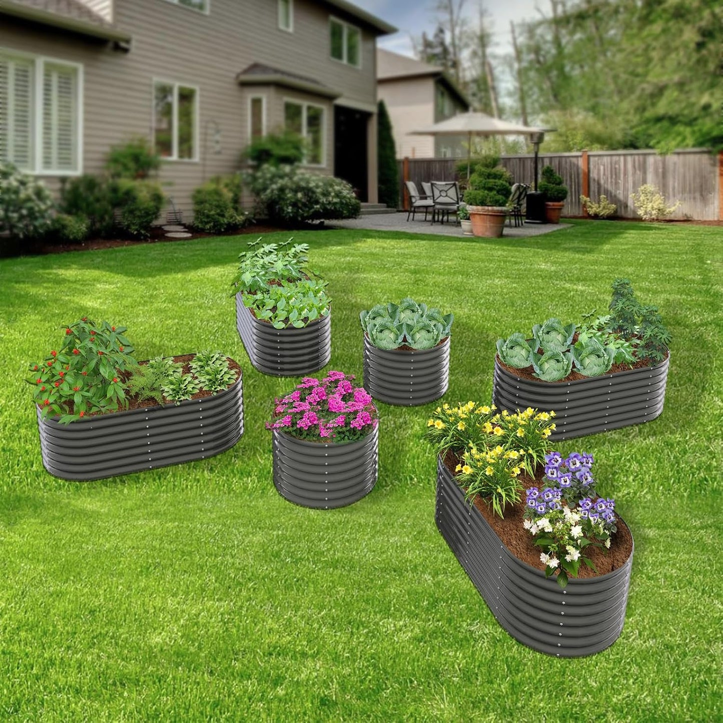 A ANLEOLIFE 6-Pack 6X3X2ft & 3x3x2ft Deep Root Galvanized Raised Garden Beds Outdoor for Planting Vegetables Flowers Herb, Quartz Grey