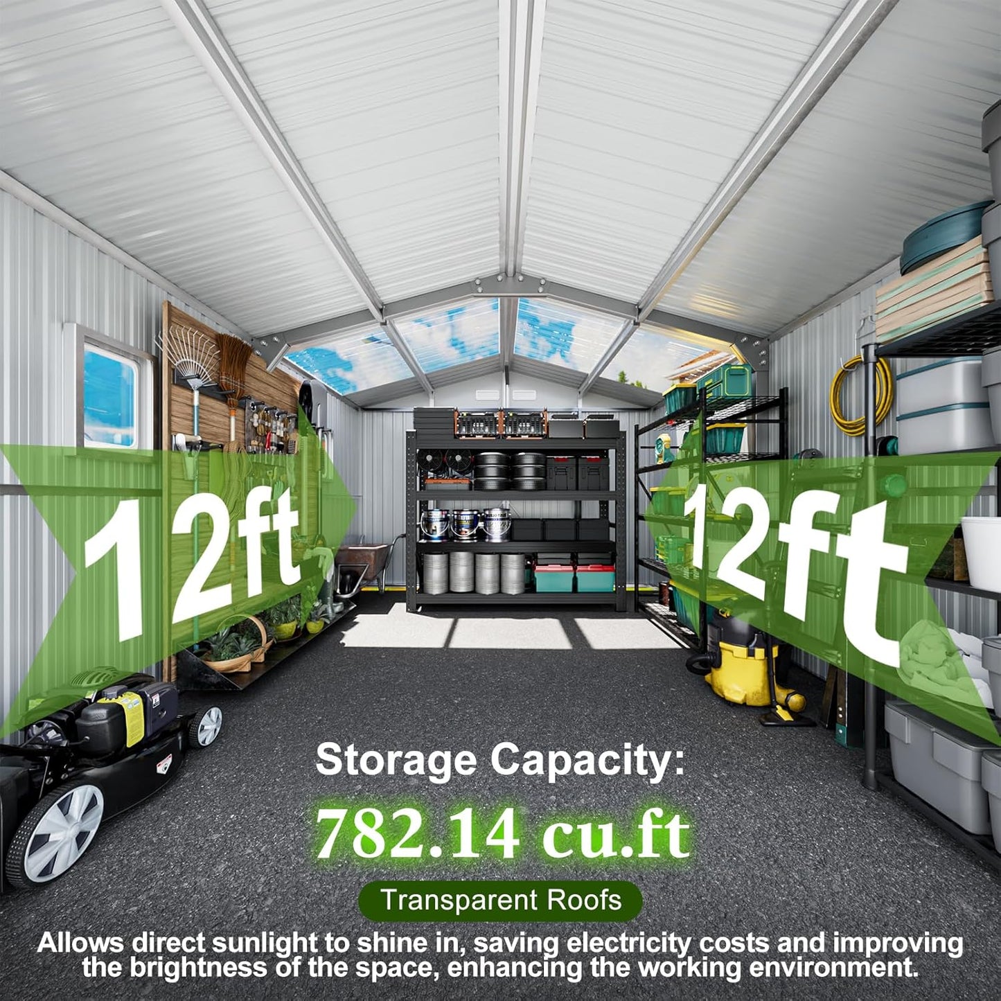 12x10 FT Metal Sheds & Outdoor Storage: Heavy Duty Garden Sheds with Dual Transparent Panels, DIY-installable Windows & Lockable Doors, Weatherproof Tool Shed for Backyard, Garden, Patio, Grey