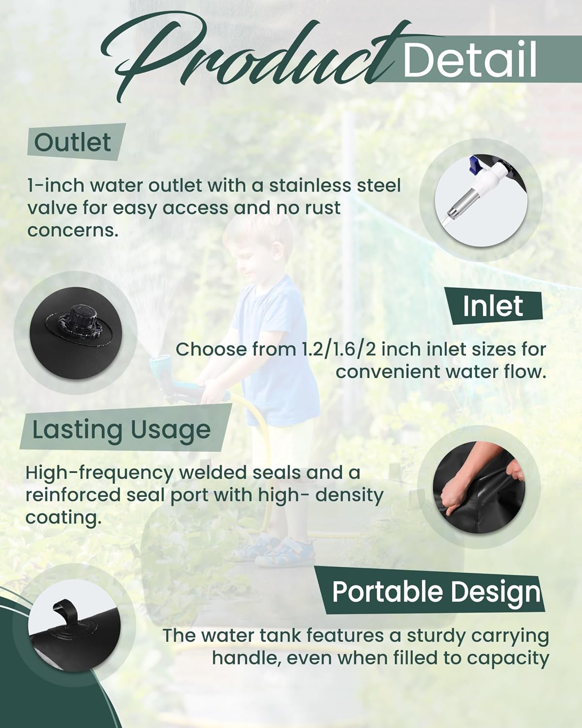 FoundGo Water Storage Bladder Emergency Water Storage Tank, Large Capacity Water Containers, Portable Vinyl Water Storage Barrel for Outdoor/Survival/RV/Garden