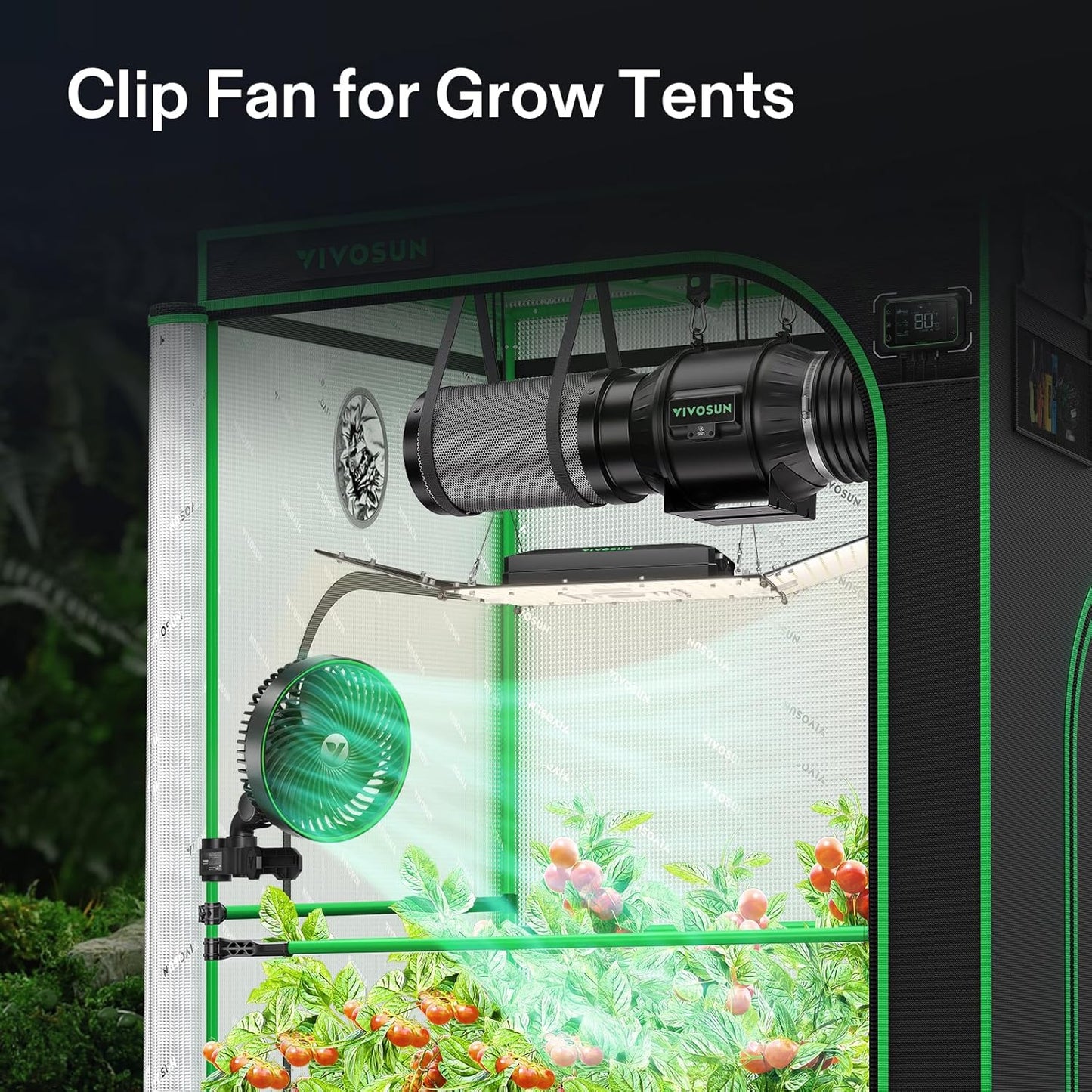 VIVOSUN AeroWave E6 Gen2, Grow Tent Clip Fan 6”, EC Motor, Smart Control, Powerful Oscillating Fan, Local Timer, Weatherproof IP54, for Hydroponics Circulation Cooling, Black