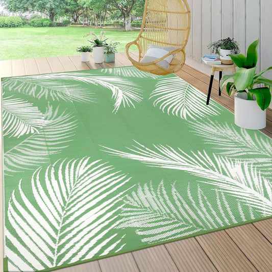 Pauwer Waterproof Outdoor Rug 6x9, Reversible Plastic Straw Patio Camping Rug, Indoor Outdoor RV Mat Carpet for Deck, Camper, Porch, Balcony, Backyard, Picnic, Leaf Green