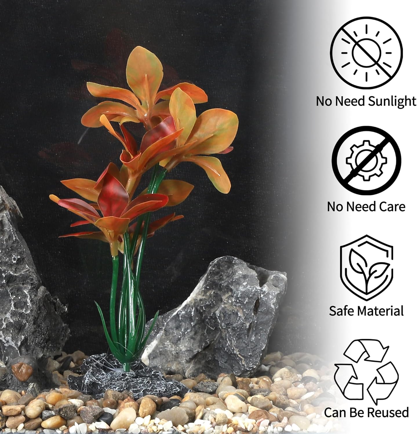 Aquarium Plastic Plants, Reptile Plant Decoration, Aquatic Plant Resin Decor, Betta Fish Tank Realistic Plants for Aquarium, 7.28" Height, Red
