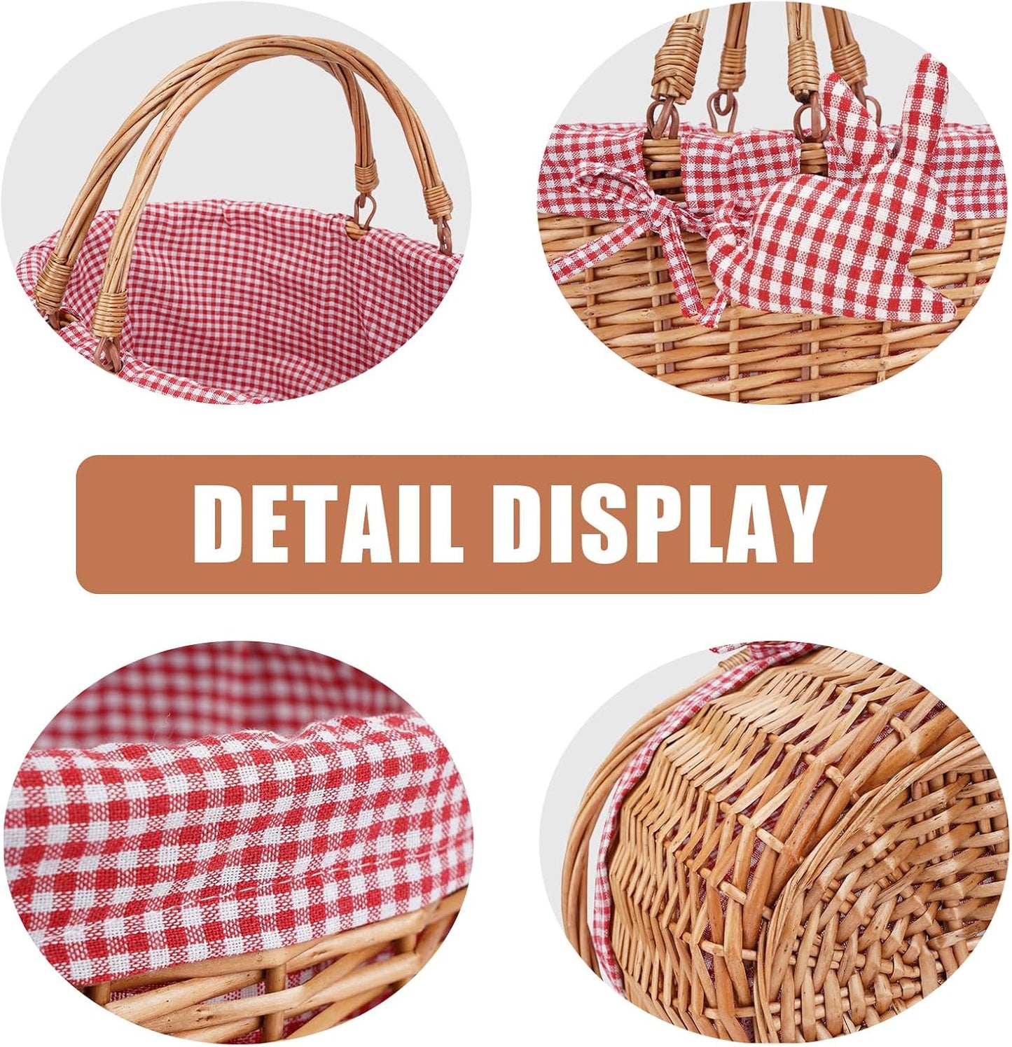 G GOOD GAIN Wicker Picnic Basket with Double Folding Handles,Willow Picnic Hamper,Natural Hand Woven Easter Basket,Easter Eggs and Candy Basket,Bath Toy and Kids Toy Storage,Gift Packing Basket.Red