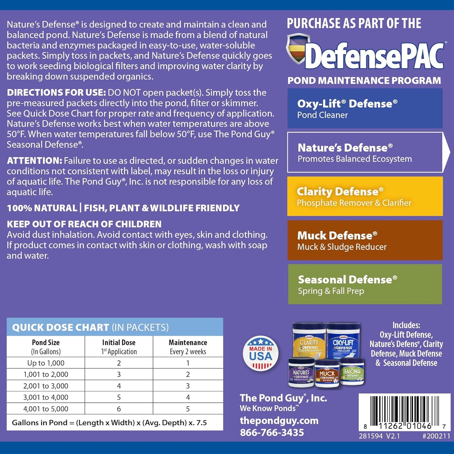 The Pond Guy Nature's Defense Beneficial Bacteria Treatment for Water Gardens, Natural Bio Cleaner & Clarifier, Koi Fish, Plant & Pet Safe, 24 Packets