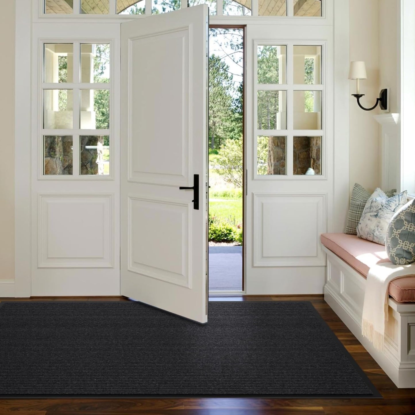 Front Door Mat, Heavy Duty Indoor Outdoor Entrance Door Mat, 48" x 24" Commercial Door Mats for Entryway, Durable Non-Slip Rubber Backing, Low-Profile Welcome Mats for Entry, Gray