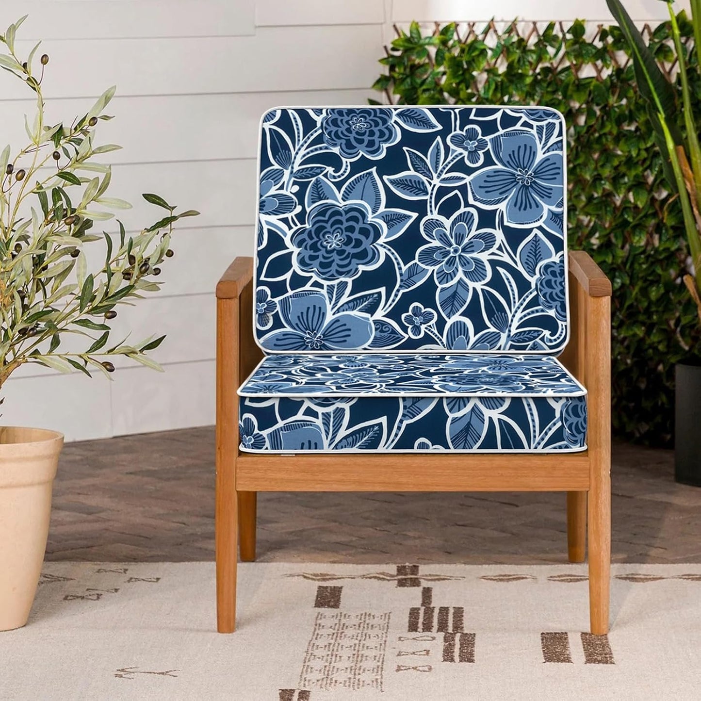 LVTXIII Patio Chair Cushions 22"x22"x3", Water-Repellent Outdoor Seat Cushions for Patio Furniture, Square Chair Pads with Ties for Home Garden Decoration, Set of 2, Flower Navy