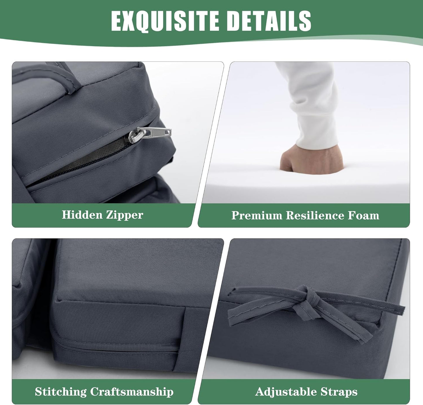 Chaise Lounge Cushions Outdoor Set of 4 - Waterproof and Fade Resistant Sun Lounger Replacement Cushions - Patio Lounger Pads with Removable Cover for Pool, Deck, 80 x 26 x 3 Inch, Dark Grey