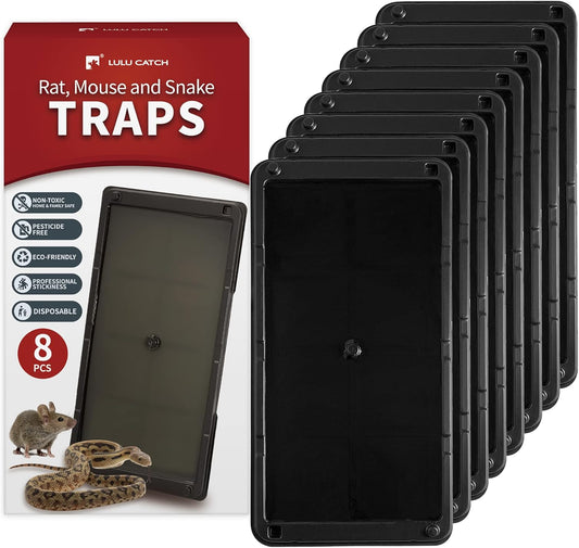 LULUCATCH Super Glue Traps 8 Pack for Mice & Snakes, Larger, Heavier Sticky Traps with Non-Toxic Glue. Sticky Mouse Traps Indoor, Easy to Set, Pet Safe Pest Control