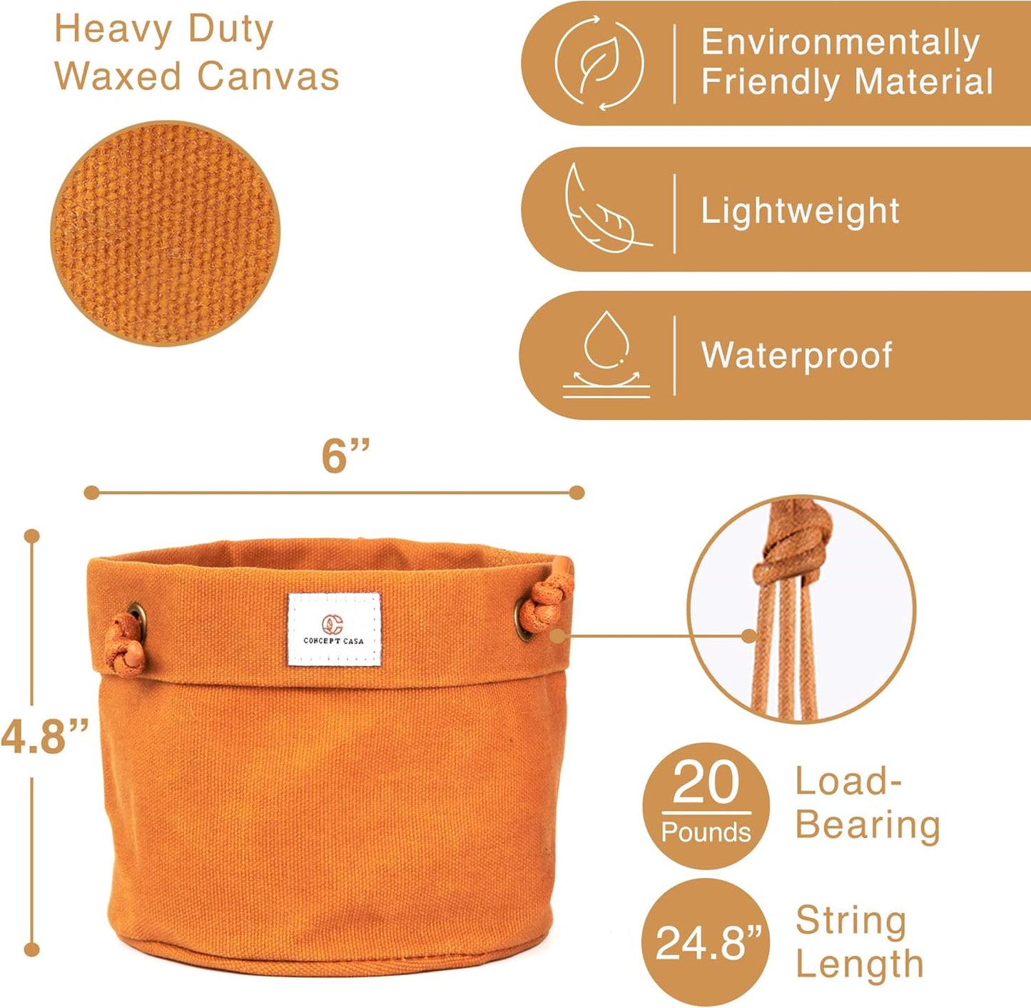 Waxed Canvas Handmade Hanging Planter for Indoor/Outdoor Plants, Hanging Basket Plant Holder Dijon Yellow with Hook