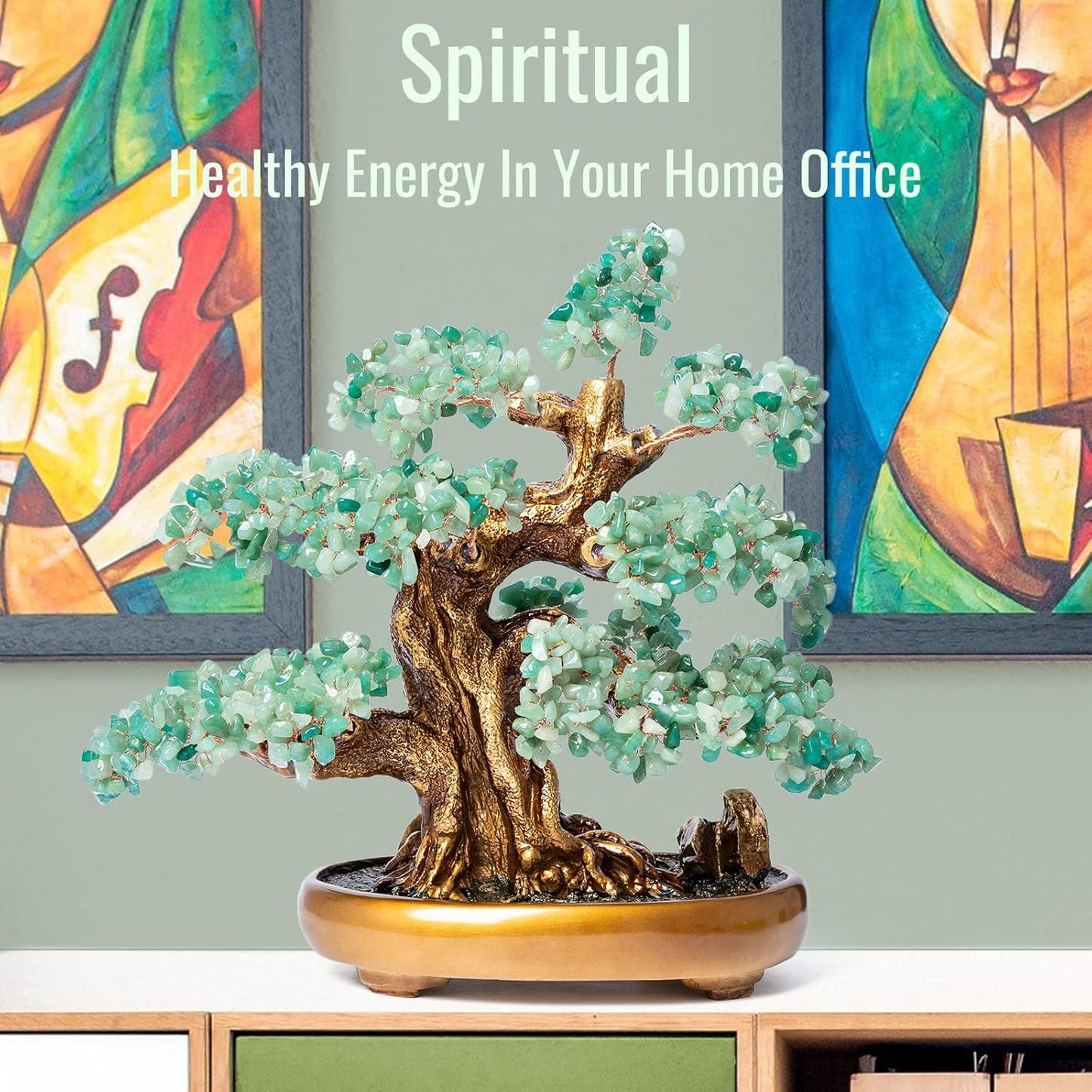 Green Aventurine Gemstone Crystal Bonsai Tree of Life Large Feng Shui Money Chakra Tree for Luck and Wealth Desk Decoration(1,251 Gem Count)