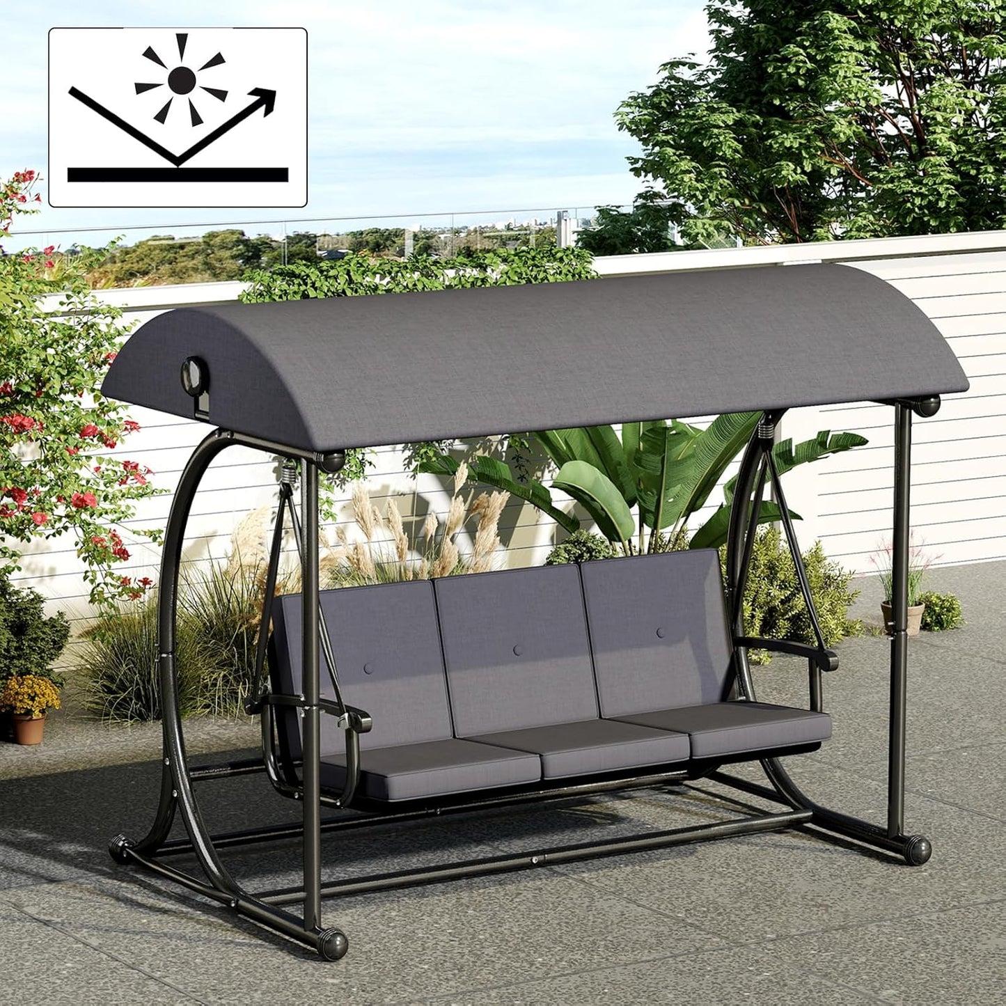 Patio Swing with Canopy, Outdoor Swinging Bench with Stand, Backyard Swings for Adults, 2 in 1 Porch Swing Bed, Outdoor Patio Swings,Yard Heavy Duty Covered Patio Swing, Grey
