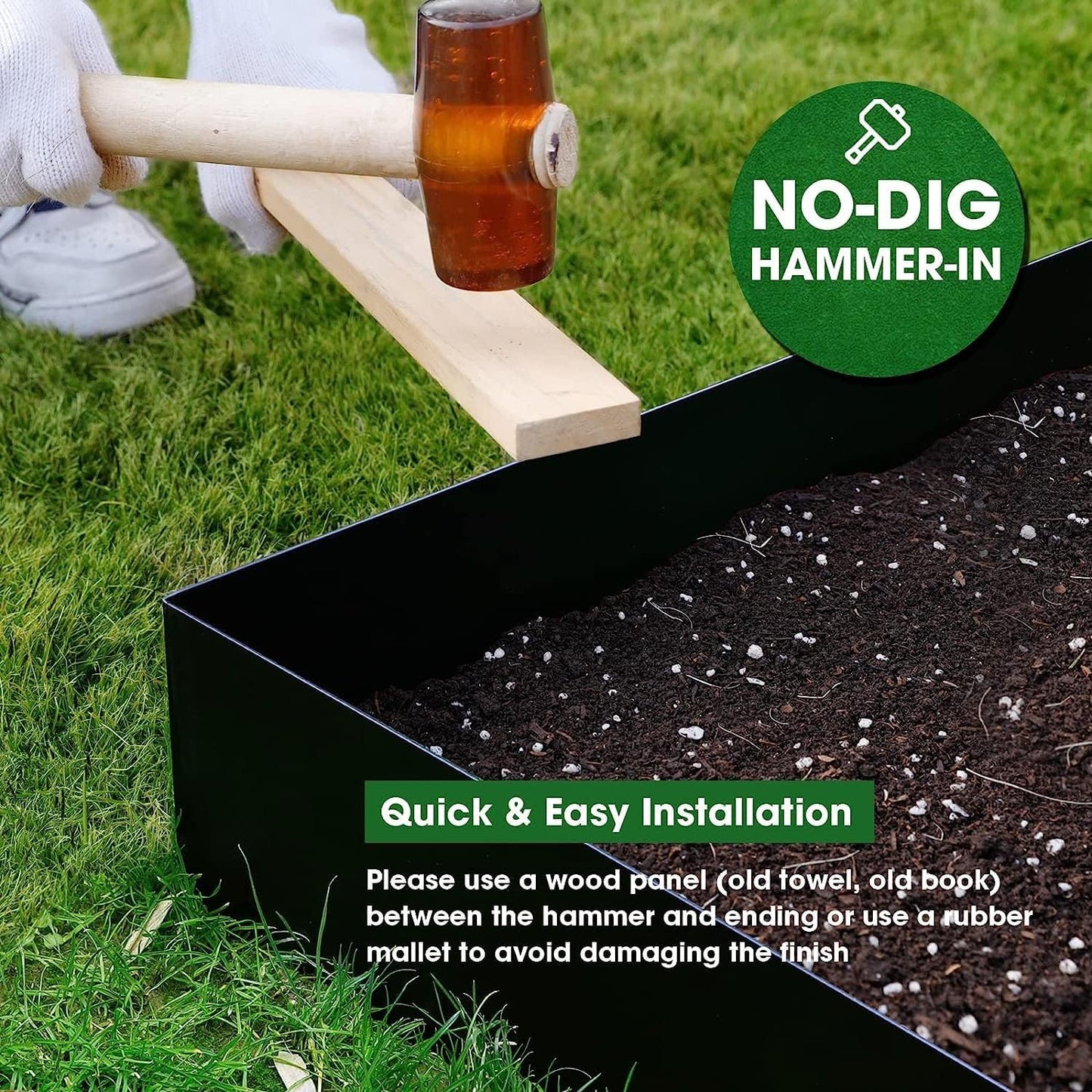 Worth Garden 6-Pack Galvanized Steel Landscape Edging with Black Powder Coating - 40" L x 6.5" H - Hammer-in 16-Gauge Metal Border Separator Strips with 7 Clips - Edge for Lawn Yard (20Ft Total)