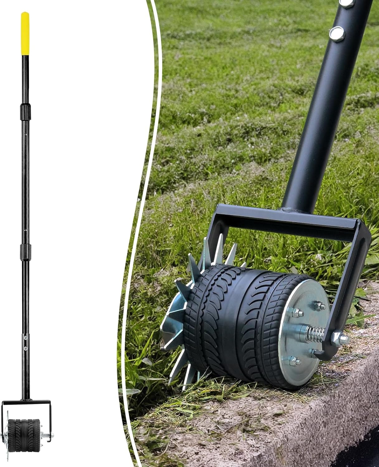 Colwelt Wheel Rotary Edger Lawn Tool 59’’, Manual Grass Edger Tool with Wheel with Extra-Wide Rubber Wheel, Garden Edger with Reinforced Bracket, Rotary Edging Tool for Landscaping Sidewalks Driveways