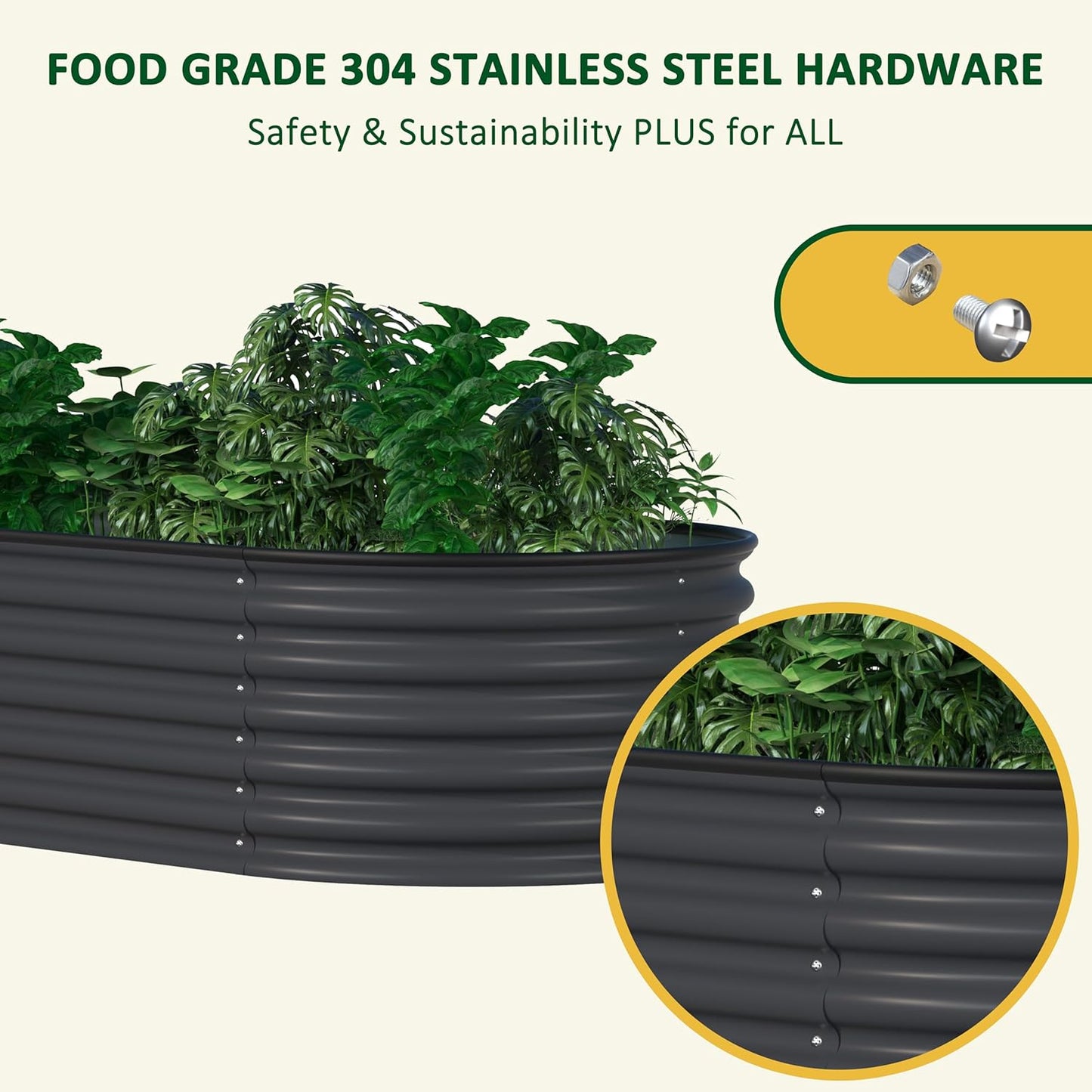 MUPATER 8ftx2ftx1.4ft Raised Garden Bed Outdoor for Vegetables, 9-in-1 Galvanized Metal Planter Box, 17''H Modular Garden Bed Kit Oval for Herbs and Flowers, Grey