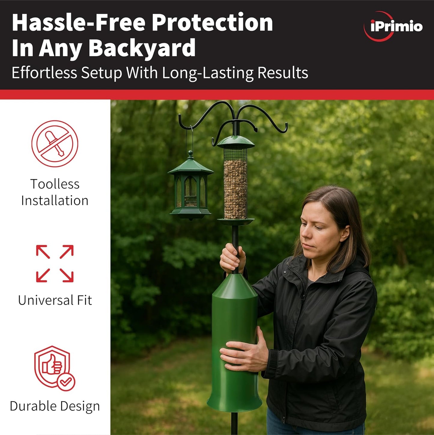 iPrimio 18" Squirrel Baffle – Easy Install Wrap Around Design: Durable Weather-Resistant Bird Feeder Baffle for Poles, Protects Hanging Feeders, No-Tool Setup, 2 Pack