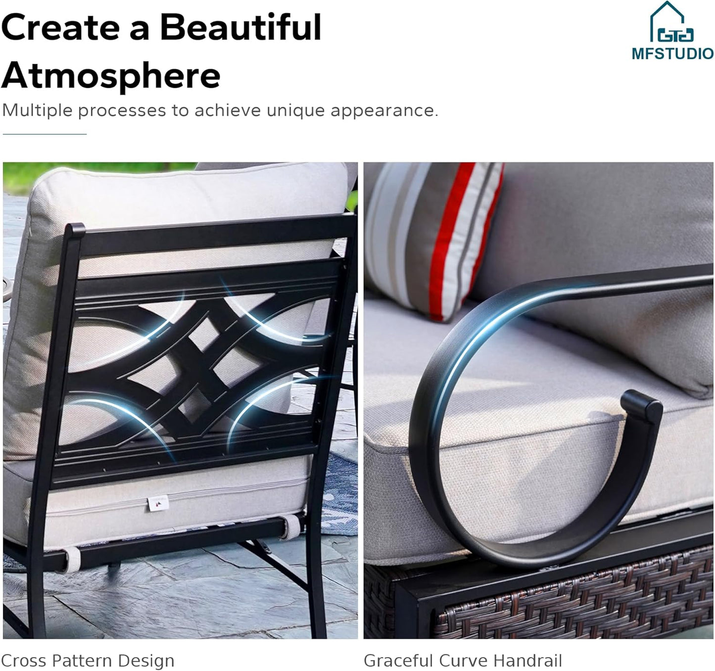 MFSTUDIO Patio Furniture Set, 2 Seat Outdoor Sectional Sofa Conversation Set, Woven Rattan Patio Couch for Backyard, Garden, Deck