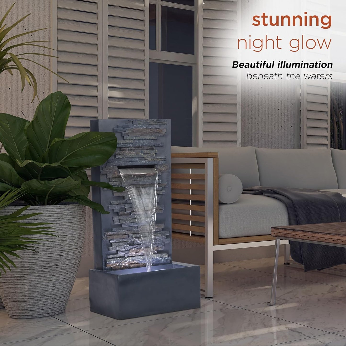 Alpine Corporation CPS194 Outdoor Modern Stainless Steel Geometric Orbs Water Floor Fountain for Patios, Gardens, and Outdoor Decor, 55" H, Brown