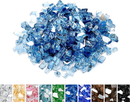 Mr. Fireglass 10 Pounds Fire Glass - 1/2 Inch High Luster Reflective Tempered Glass Rocks for Fireplace Fire Pit Table and Landscaping, Pacific Blue