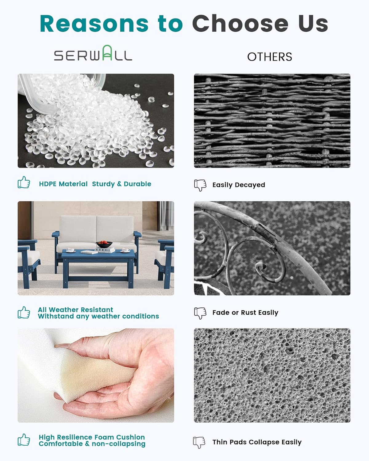 SERWALL Outdoor Loveseat, Blue Frame and Khaki Cushion