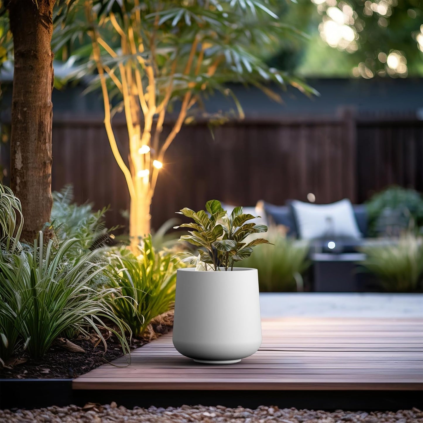 Kante 15.3-Inch Dia Round Concrete Planter, Large Plant Pot with Drainage Hole and Rubber Plug for Indoor Outdoor Use – Home, Garden, or Patio, Pure White