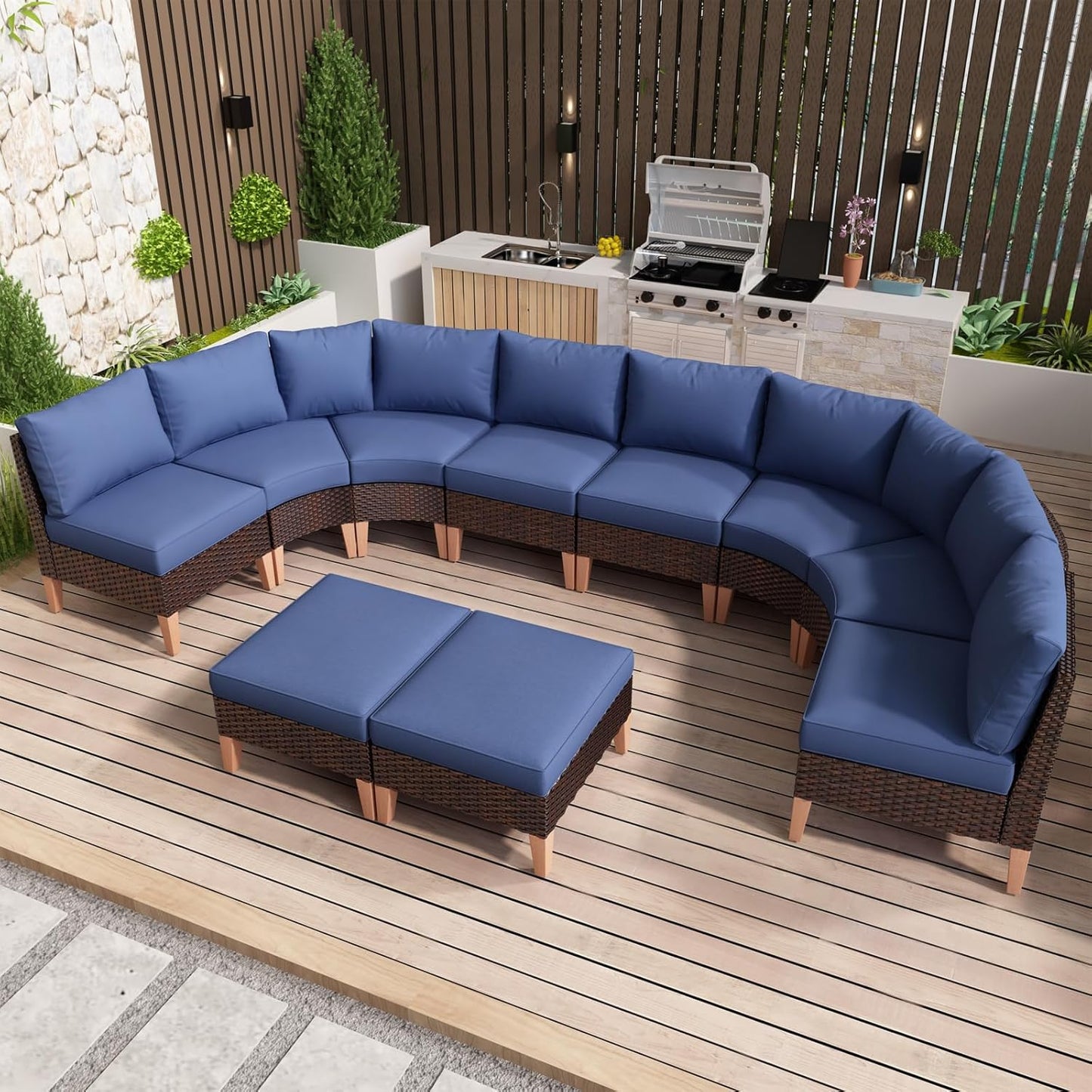 HUMMUH Patio Furniture Set,8 Pieces Outdoor Sectional Couch Chairs with Ottomans,All Weather PE Wicker Patio Conversation Sets for Garden Porch Backyard