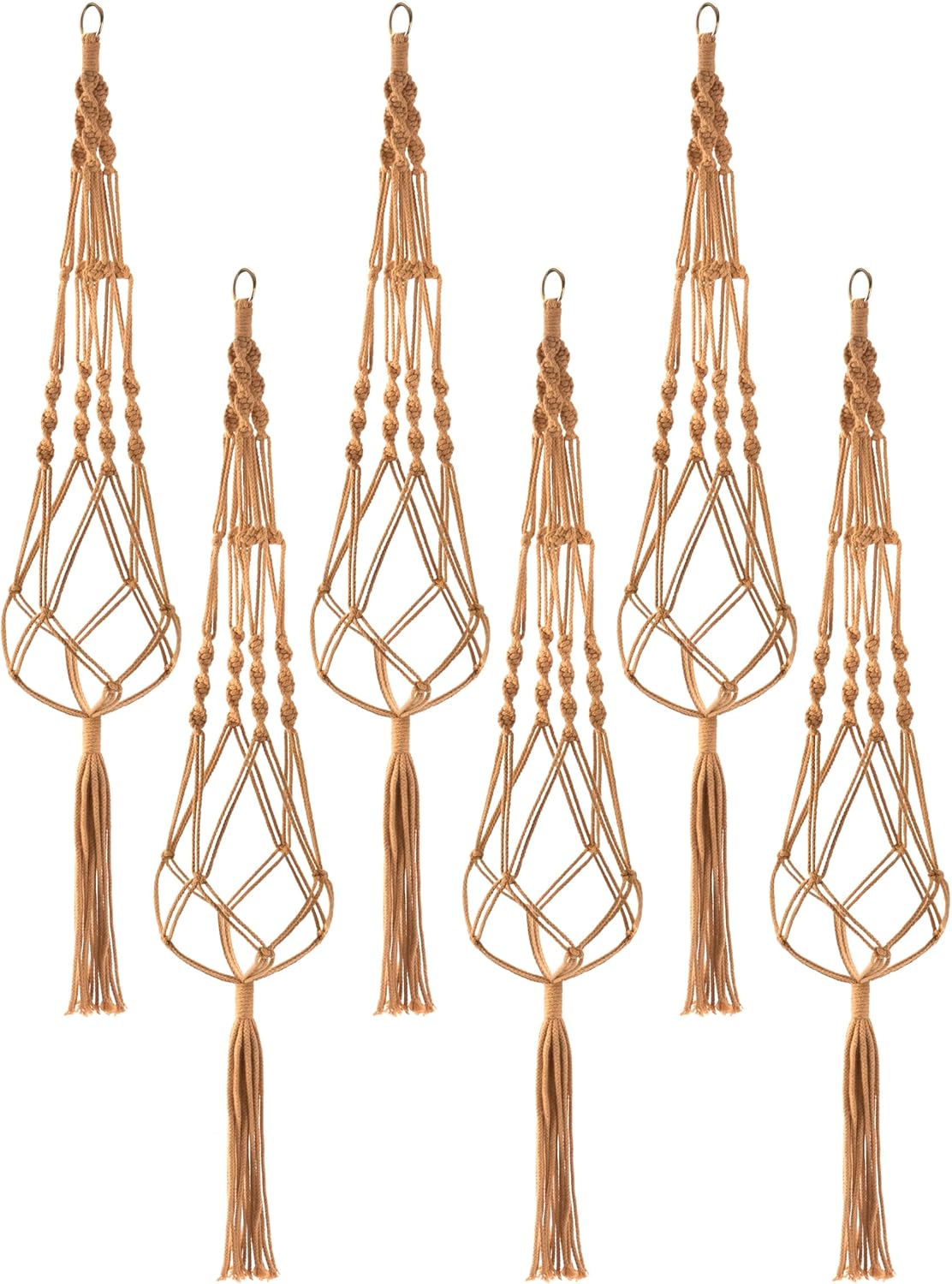 Sorbus Macrame Plant Hanger (6 Pack) Indoor Outdoor Hanging Plant Pots Cotton Rope, Elegant for Home, Patio, Garden (Brown)