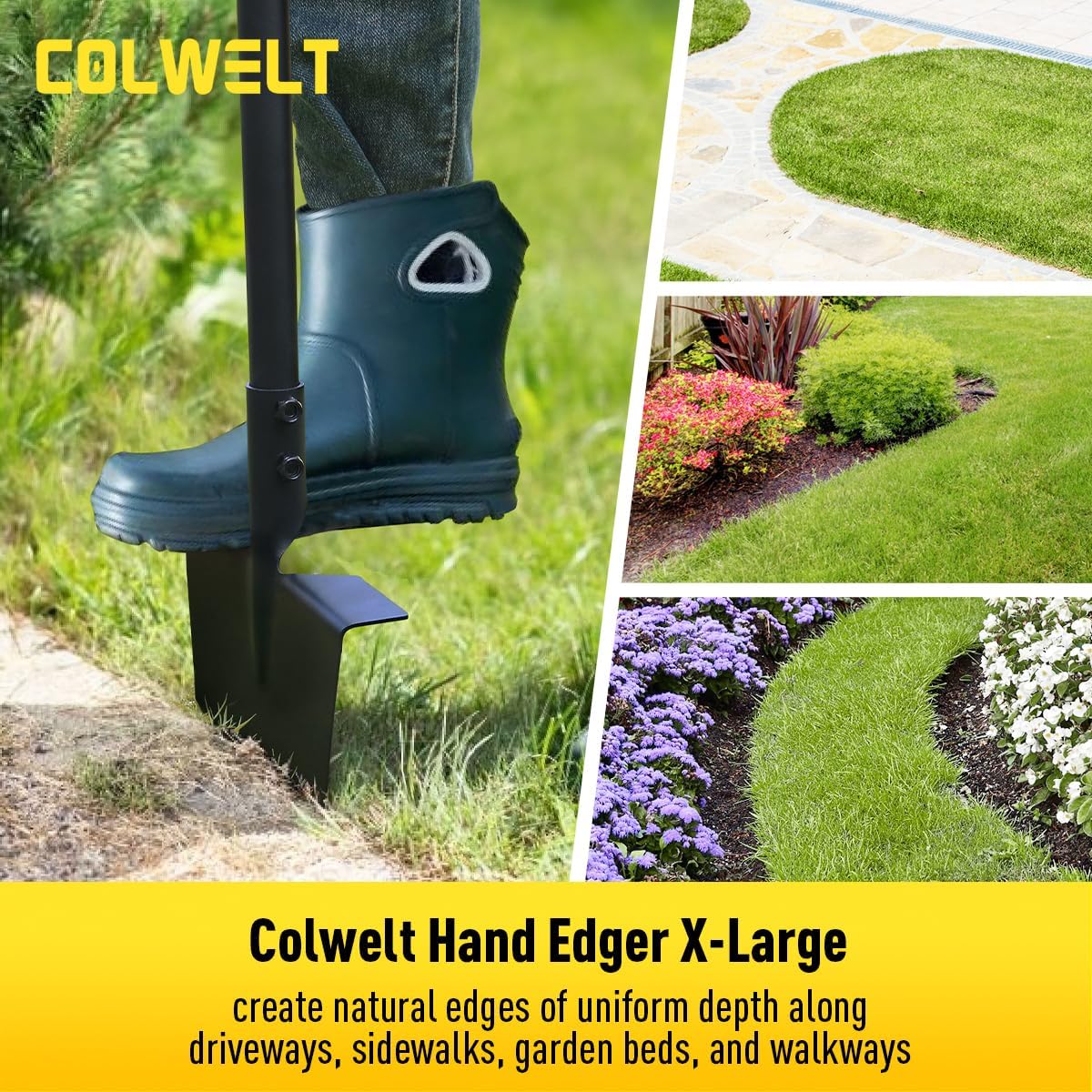 Colwelt Edger Lawn Tool Extra-Tall 52.4'', Garden Edger Chopper with V-Shape Tempered Blade, Half Moon Lawn Edger Tools with XL Solid Steel Handle, Grass Edger Tool Manual for Yard Landscaping Edging