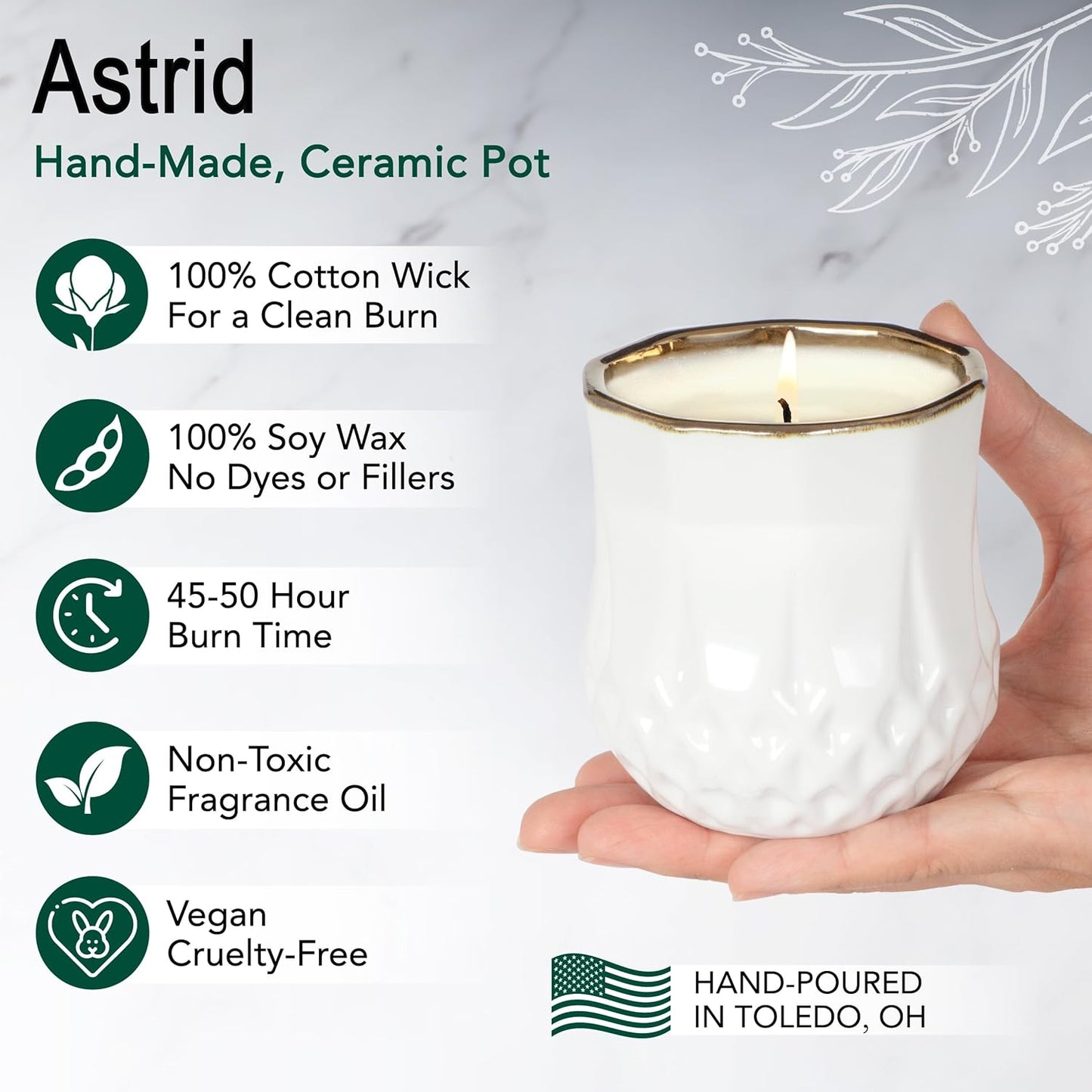 The Growing Candle, Mint & Eucalyptus Scented, 9oz Ceramic Pot, Aromatherapy Candles, 100% Soy, Astrid