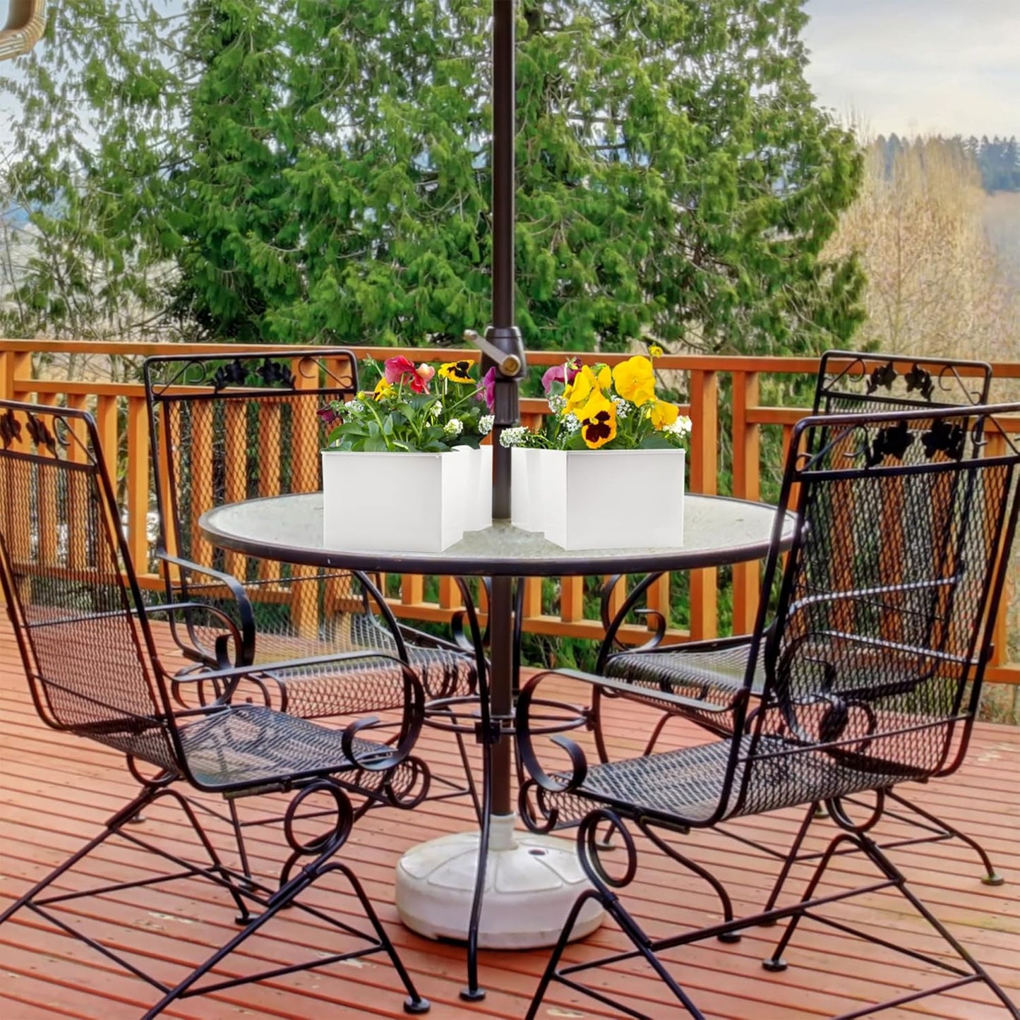 AuldHome Design Umbrella Planter for Patio Table (White Square), w/Umbrella Hole, Enamelware Rectangular Planter Pots