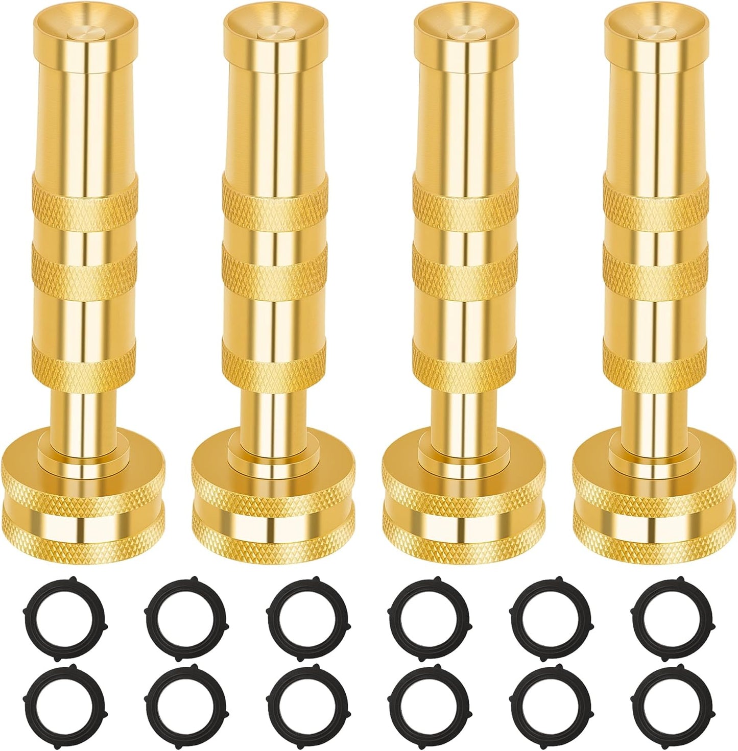 AUTOMAN Brass Hose Nozzle – High Pressure Jet Nozzles 4 Pack, Heavy Duty Sprayer for Garden Hoses, Adjustable Spray Gun,Solid Twist Water Hose Nozzle for Patio, Lawn, Car Wash, Extra 12 Rubber Washers