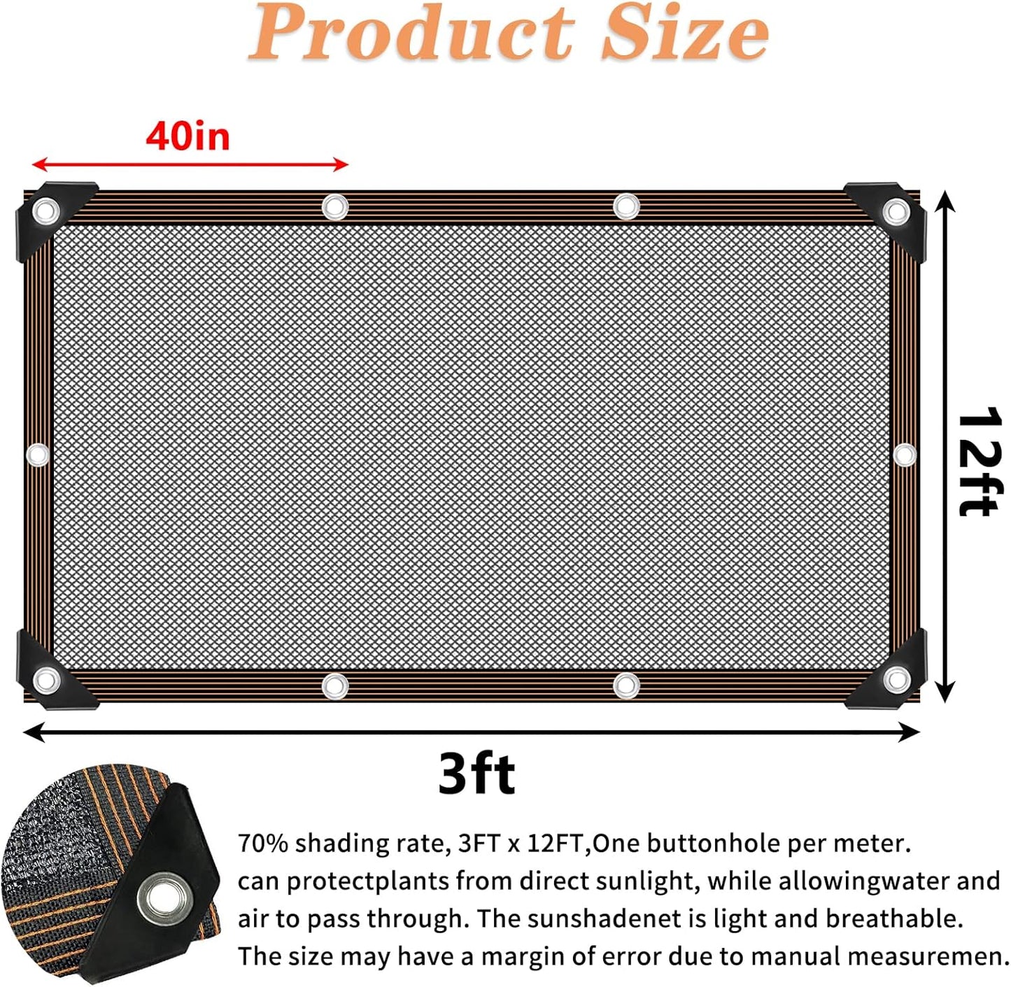 Shade Cloth - for Plants Greenhouse, 70% Sunblock Shade Sails for Outdoor Garden Pergola Patio Lawn, Sun Protection Neting Cover for Kennel Chicken Coop Easier to Hang Plant Cover