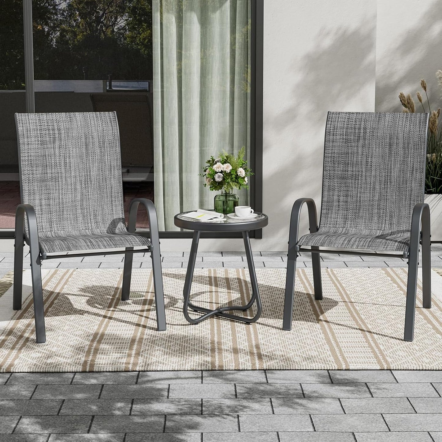 UDPATIO Patio Chairs Set of 2, Stackable Outdoor Dining Chairs with High Back, Breathable Textilene Fabric Outdoor Chair All Weather, 350LBS Capacity for Garden, Backyard (Dark Grey)