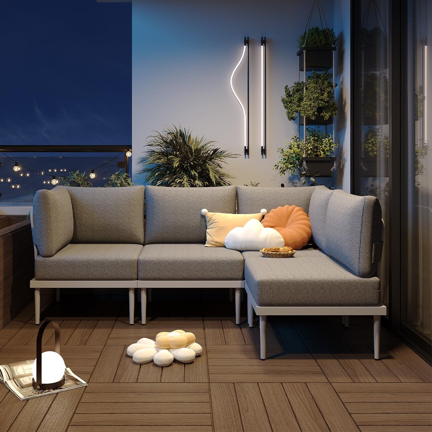 Sundale Outdoor 4 Pieces Metal Patio Furniture Set, Outdoor Sectional Sofa w/6 Inch Olefin Cushion, Modern Outdoor Conversation Sets