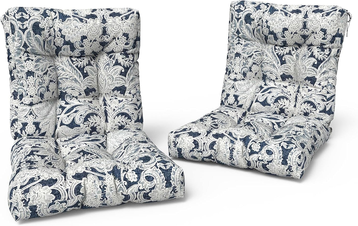 LVTXIII Outdoor Low Back Chair Cushions, Seasonal Replacement Adirondack Chair Cushion with Ties, Patio Waterproof Seat Cushions for Home Garden Use, 21 W x 21 D, Set of 2, Damask Lapis