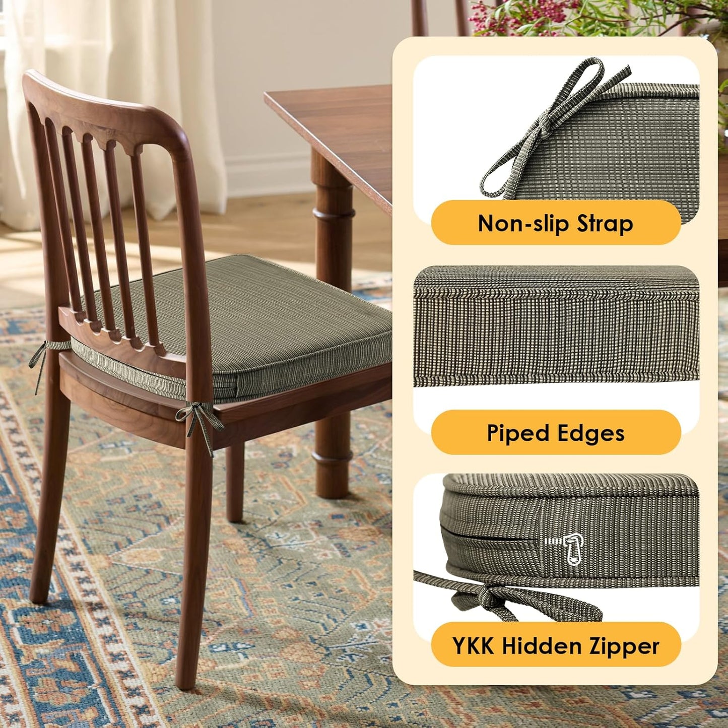 Outdoor Outdoor Round Corner Seat Cushion, 17"x16"x2", Set of 4, Non Slip Seat Cushion Pads with Removable Cover for Patio Furniture, Garden Yard Lawn, Dark Black Tan Stripe