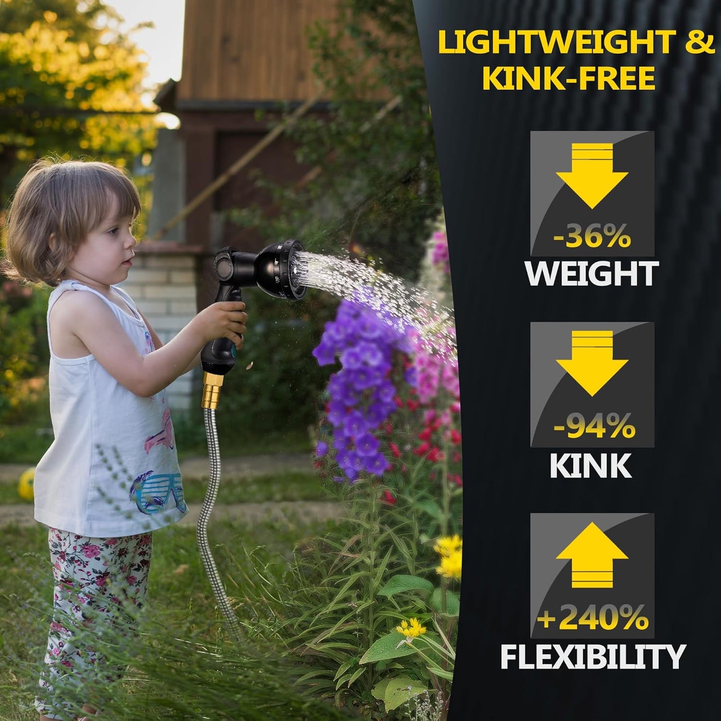 Metal Garden Hose 50 ft - Stainless Steel Garden Hose Leak-Proof with Layer Latex Core - 2025 Version/New Patented,Lightweight, Durable Hoses with Nozzles - Less-Kink Flexible Metal Water Hose