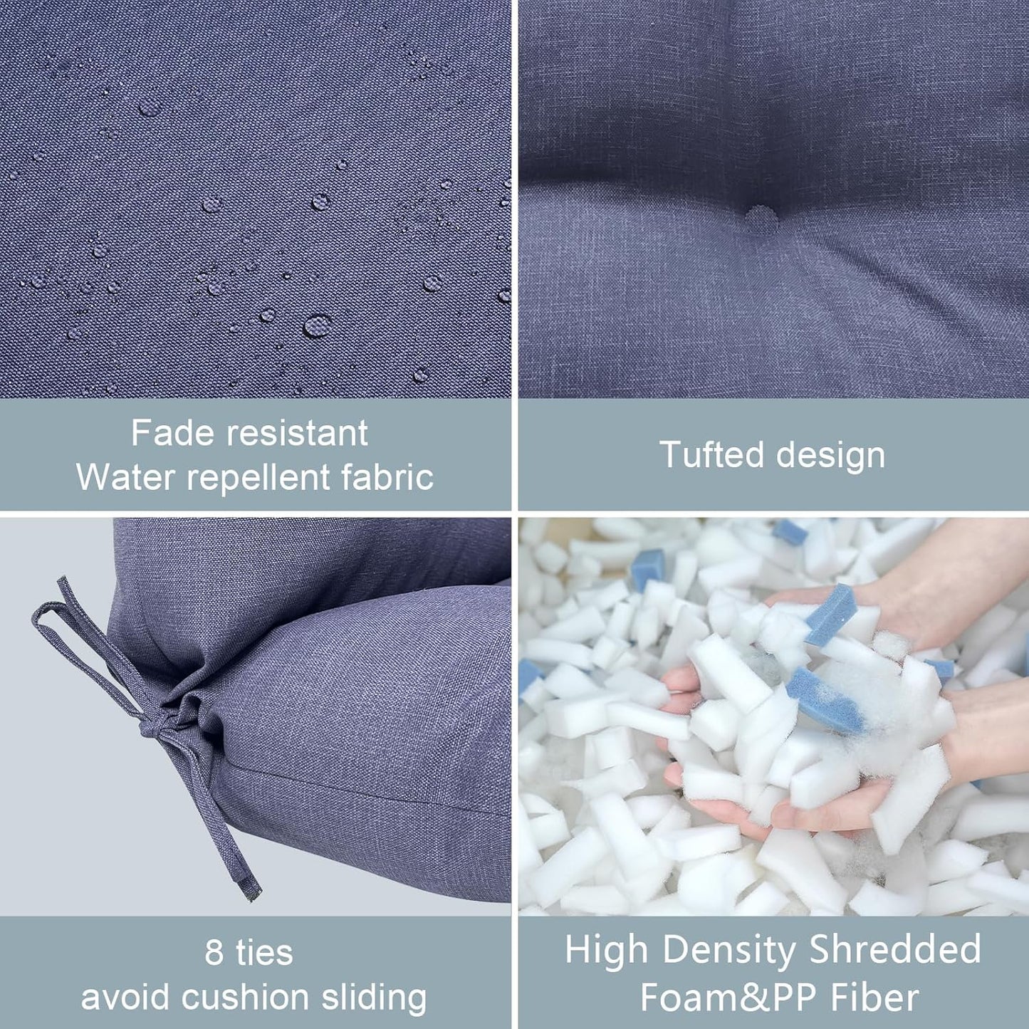 LVTXIII Patio Tufted High Back Seat Cushion Set of 2 Outdoor Rocking Chair Cushions, Replacement Adirondack Chair Cushion with Ties for Garden Balcony Chairs Use, 44” L x 22” W, Navy Textured