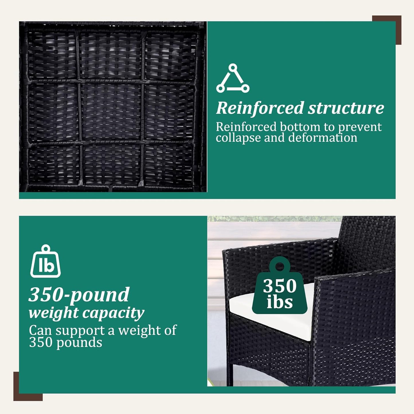 4 Piece Patio Furniture Set - Outdoor Conversation Sets with Coffee Table, Rattan Chair Set for Garden/Poolside, Coffee/Navy Blue