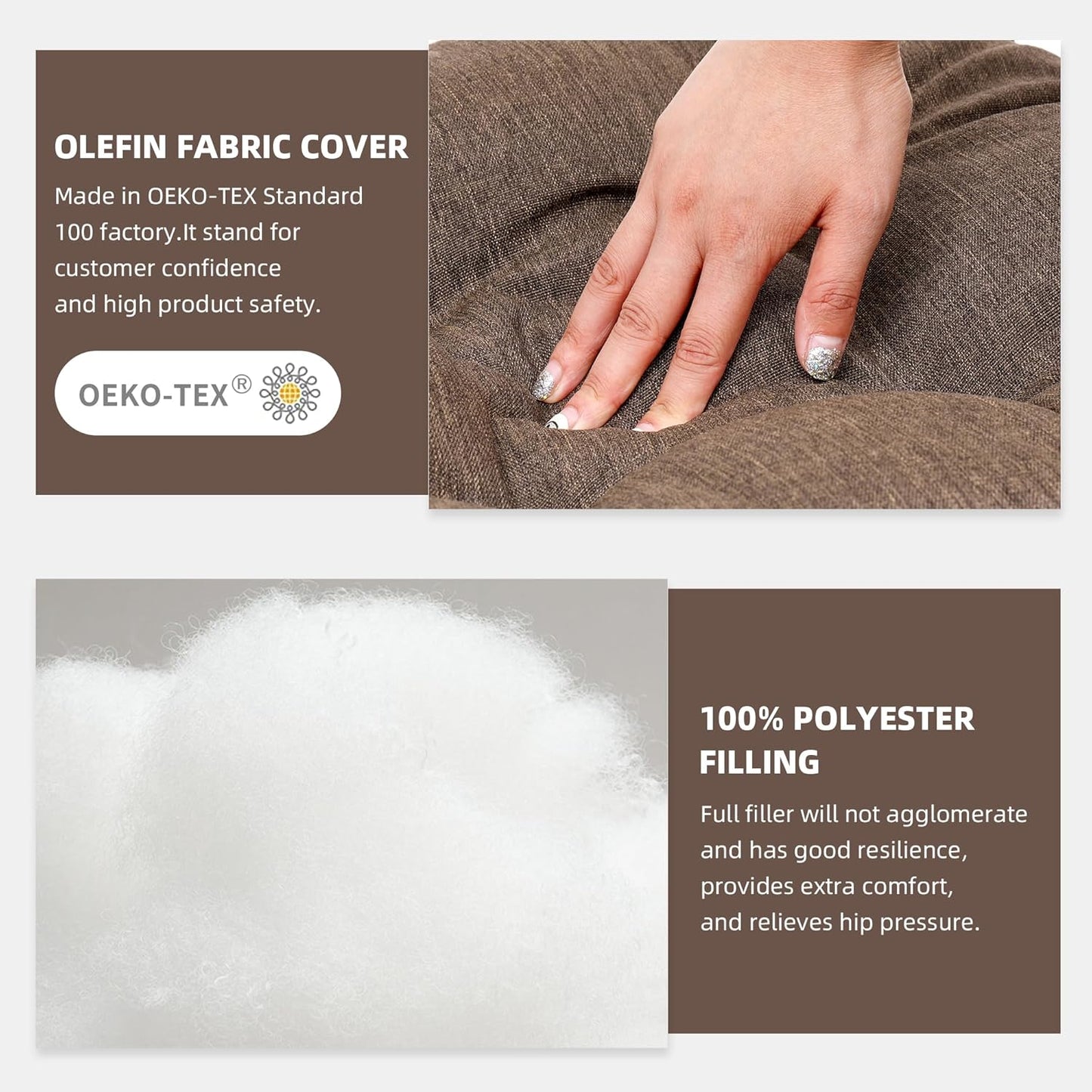 RACE LEAF Patio Chair Cushions 19x19 4 Pack, Thickened Heavy Duty Outdoor Cushions Stain & Water Resistant Non-Slip Ties Tufted (Brown)