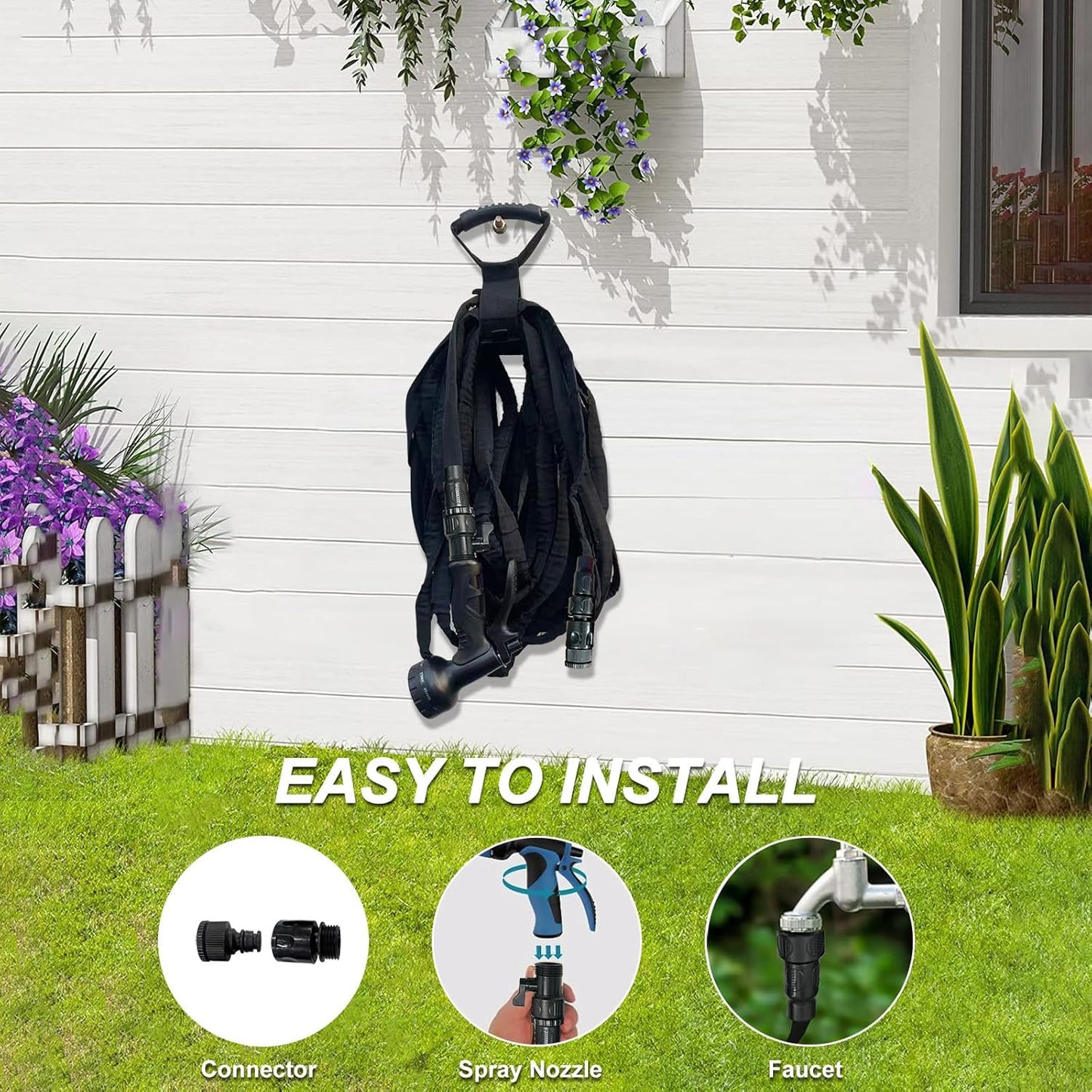 Garden Hose, 2025 Upgraded Non-Expanding Water Hose Sturdy & Lightweight 3/4 Hose, No-Kink, Tough & Flexible Water Pipe, Crush-Proof for Yard, Lawn, Outdoor, Car Wash (Black, 100FT)