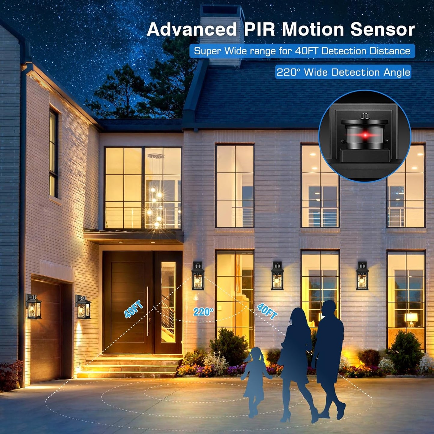 VIANIS Porch Lights Outdoor with Motion Sensor, Dusk to Dawn Outdoor Wall Lights Lantern, Anti-Rust Matte Black Outside Light Fixture Sconce for House, Patio, Garage, Waterproof